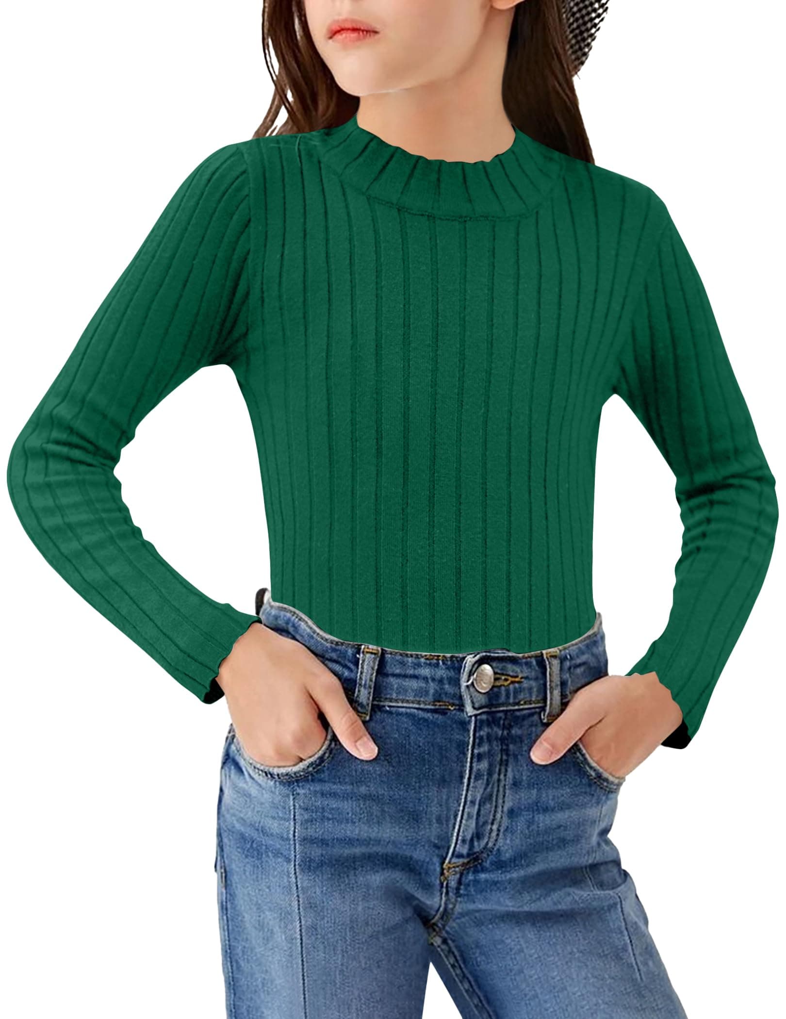 Arshiner Girls Shirts Half Turtleneck Long Sleeve Tops Casual Knitted Slim Fit Pullover Blouse Tee