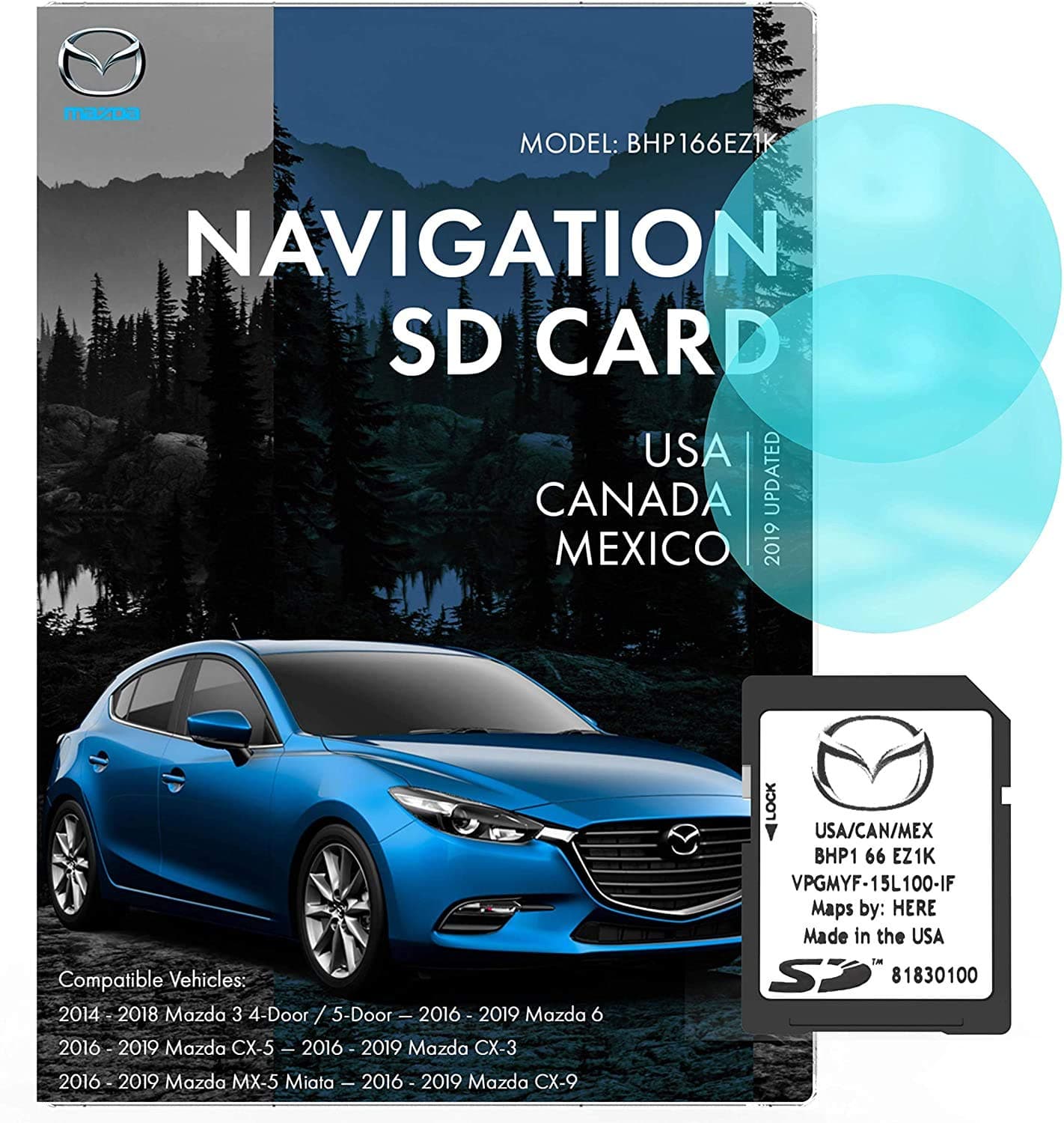 Original SD BHP166EZ1K GPS Navigation for Car Mazda 3|6|CX-3|CX-5|CX-9 Latest Update, Support Speed and Red Light Warning Pre-Installed US, Mexico,Canada + South America Maps