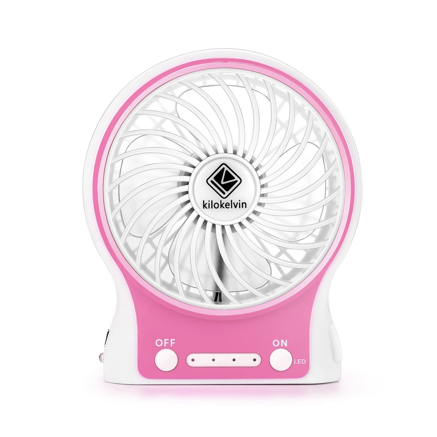 Letton Portable Mini USB Fan Rechargeable Battery with 3 Speed LED Light for Home -Pink