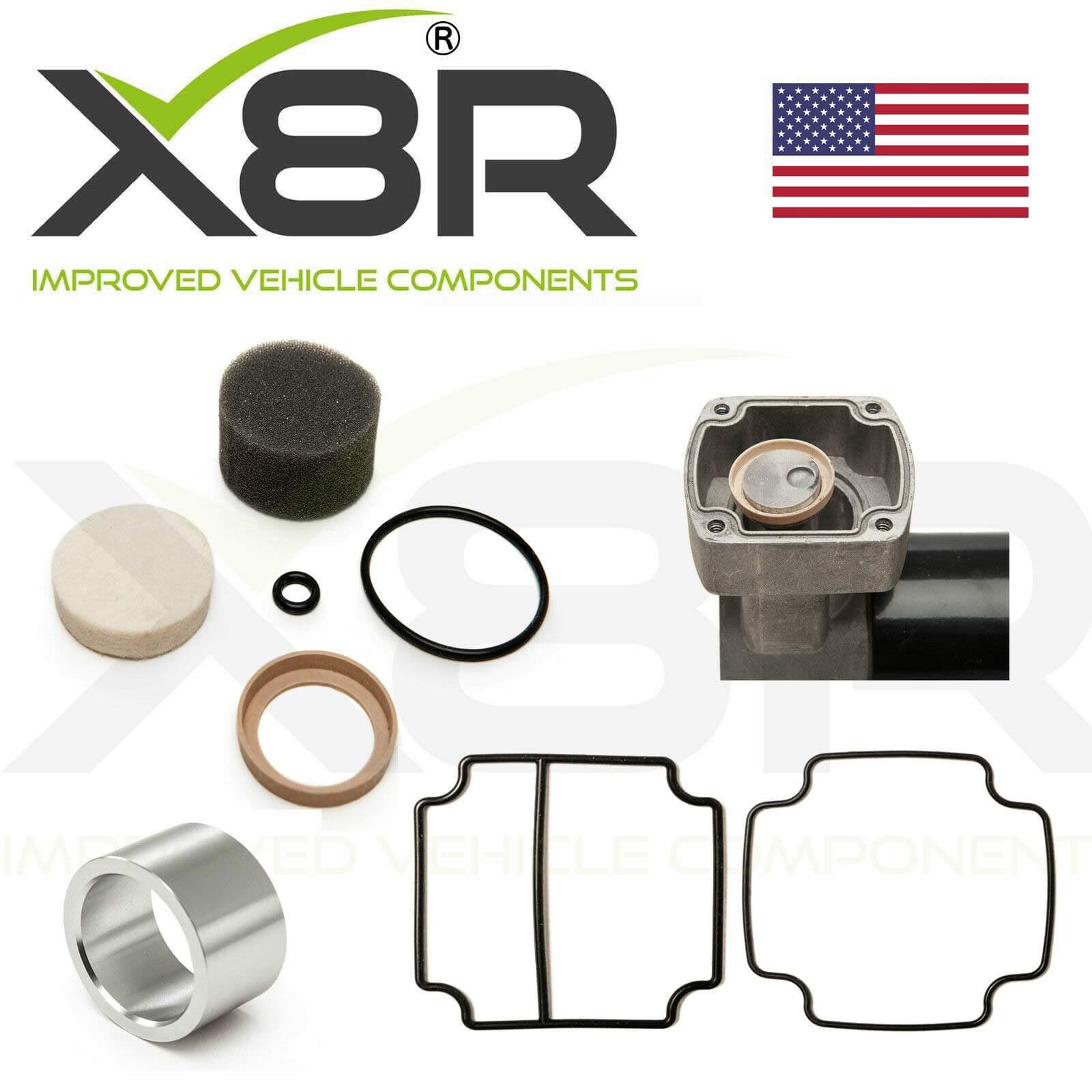 X8R AIR SUSPENSION COMPRESSOR PISTON LINER AND SEAL REPAIR KIT FOR ORIGINAL DUNLOP COMPRESSOR COMPATIBLE WITH RANGE ROVER CLASSIC 1993-1996 AND RANGE ROVER P38 1995-2002 PART# X8R22