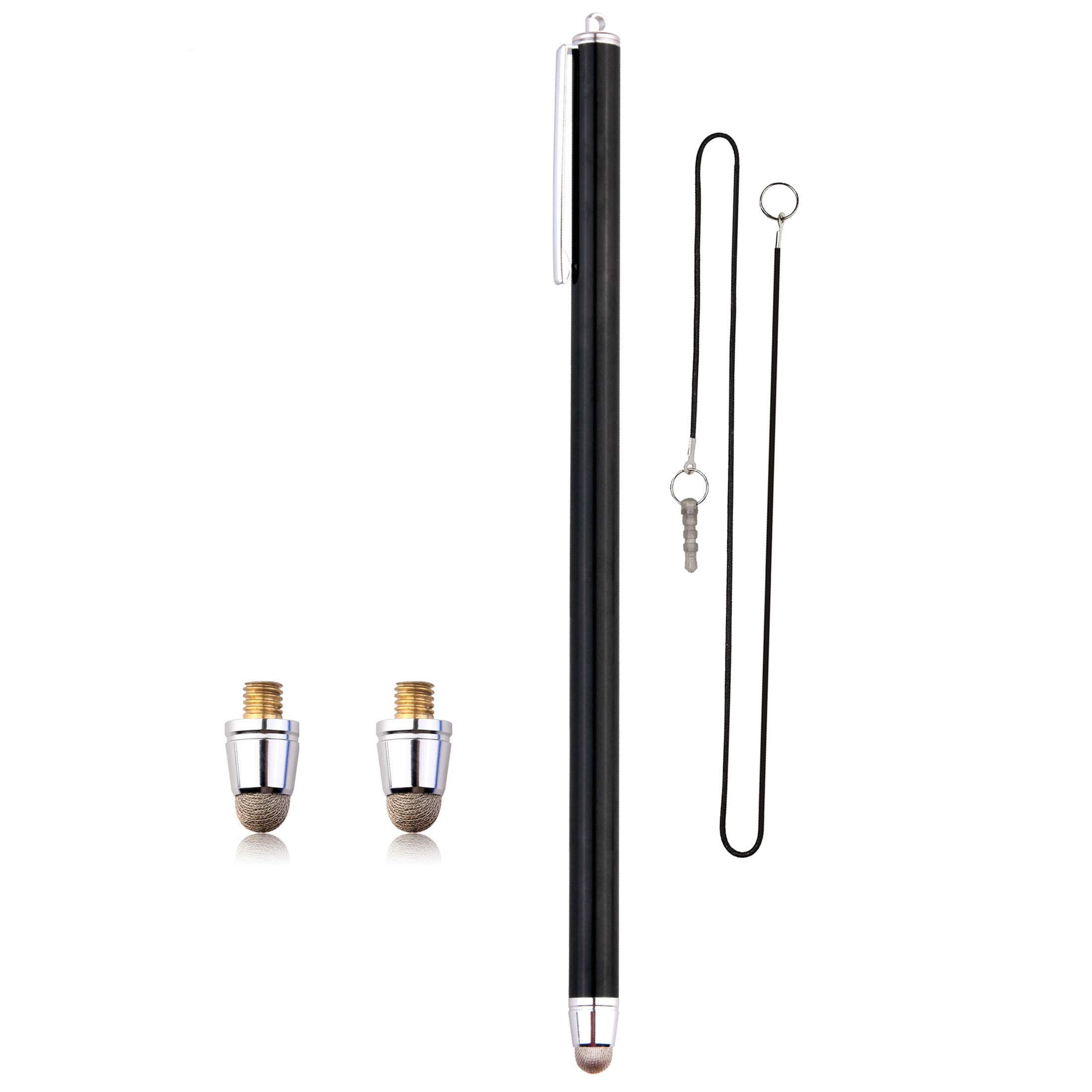 1 x Extra Long Stylus/Styli (19cm/7.5") with Ultra Slim Microfiber Tip + 2 x Replacement Microfiber Tips + 1 x 15'' Detachable Elastic Tether String