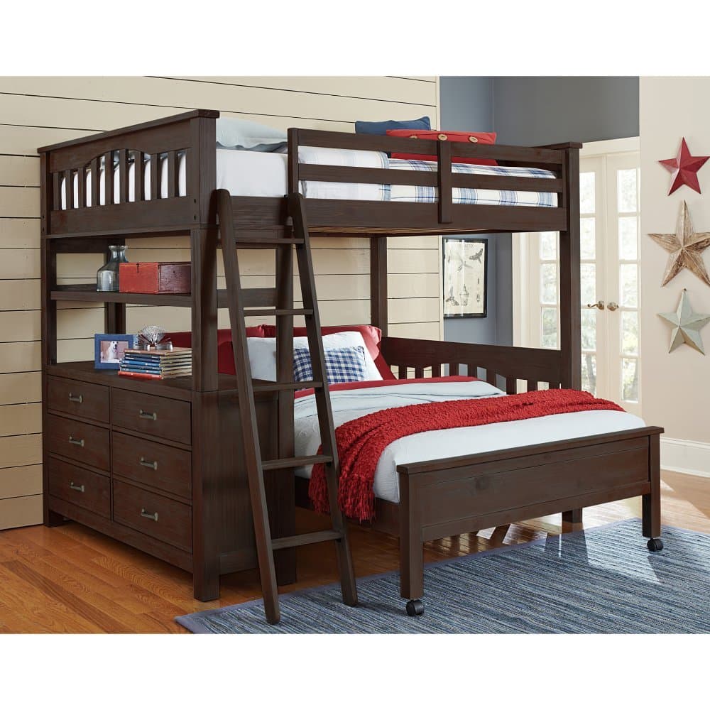 NE Kids Highlands Full Loft Bed with Desk in Espresso