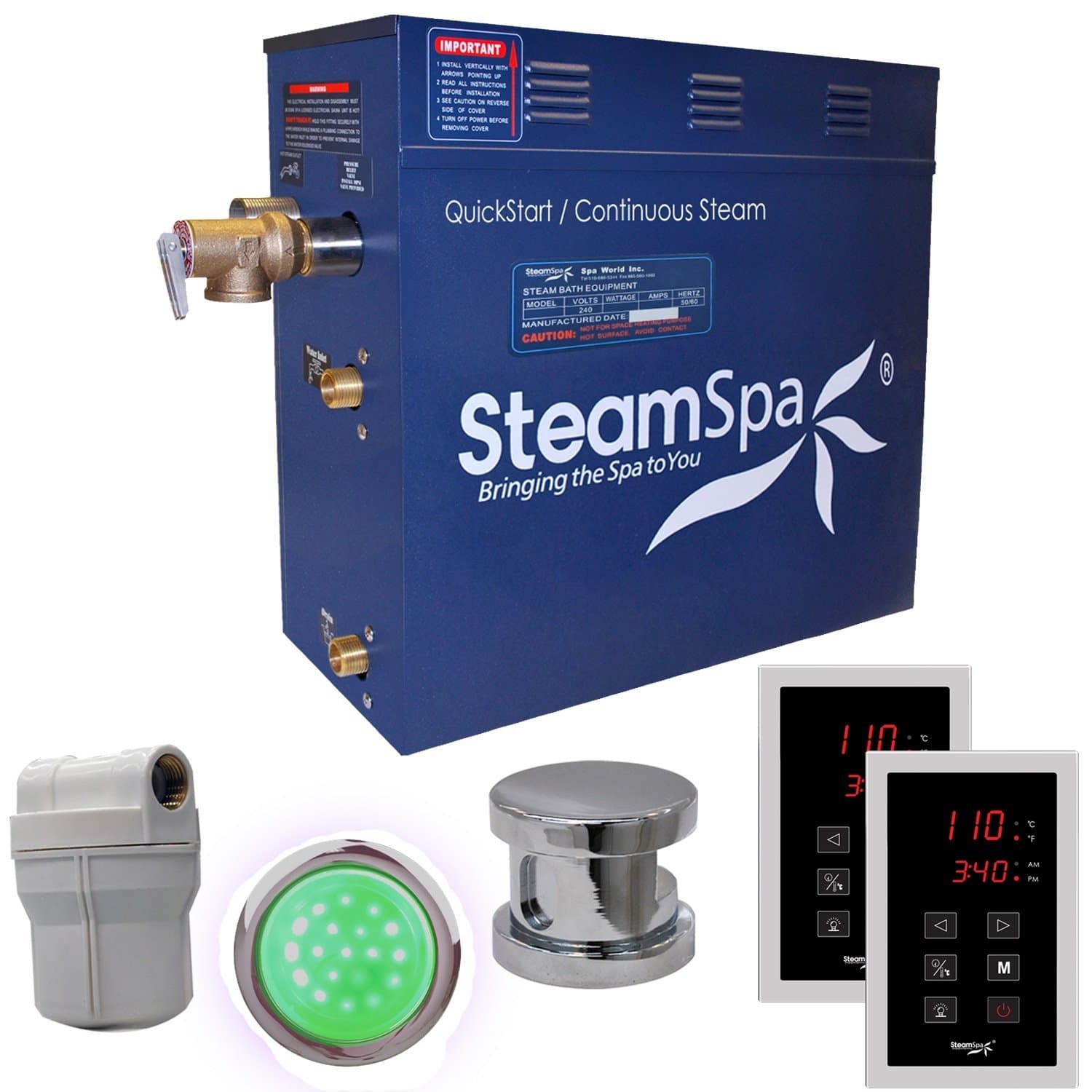 Steam Spa RYT450CH Royal 4.5 KW Quick Start Acu-Steam Bath Generator Package, Chrome