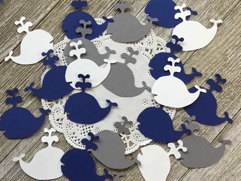 Whale Confetti - Navy Grey and White Table Scatter - Nautical Party - 1.5 inch whales (Set of 100 Pieces)