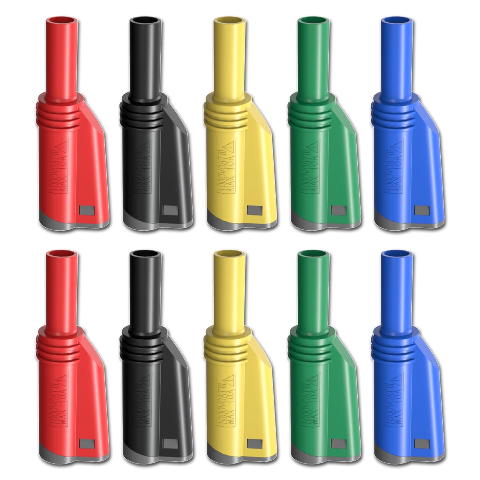 Goupchn4mm Stackable Shrouded Banana Plugs Safety Fully Insulated Solderless Screw Fixation DIY Connectors 5 Colors
