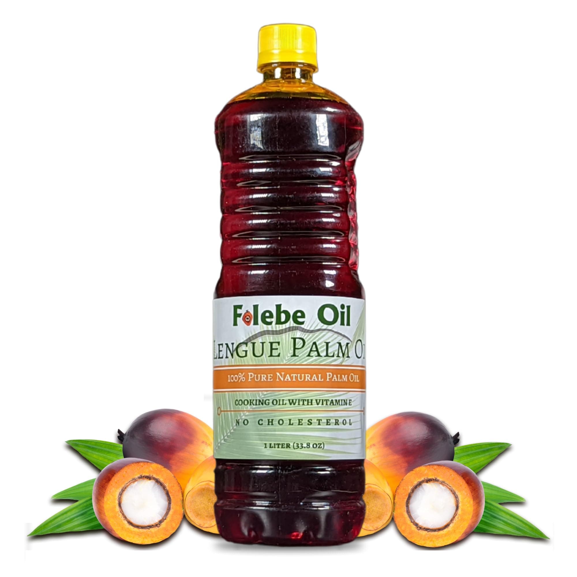Folebe Oil 1L 100% Pure Natural Red Palm Oil – Authentic Cameroonian Palm Oil for Cooking – Cold-Pressed from Palm Pulp – Rich in Nutrients, Carotenoids, Natural Vitamin E