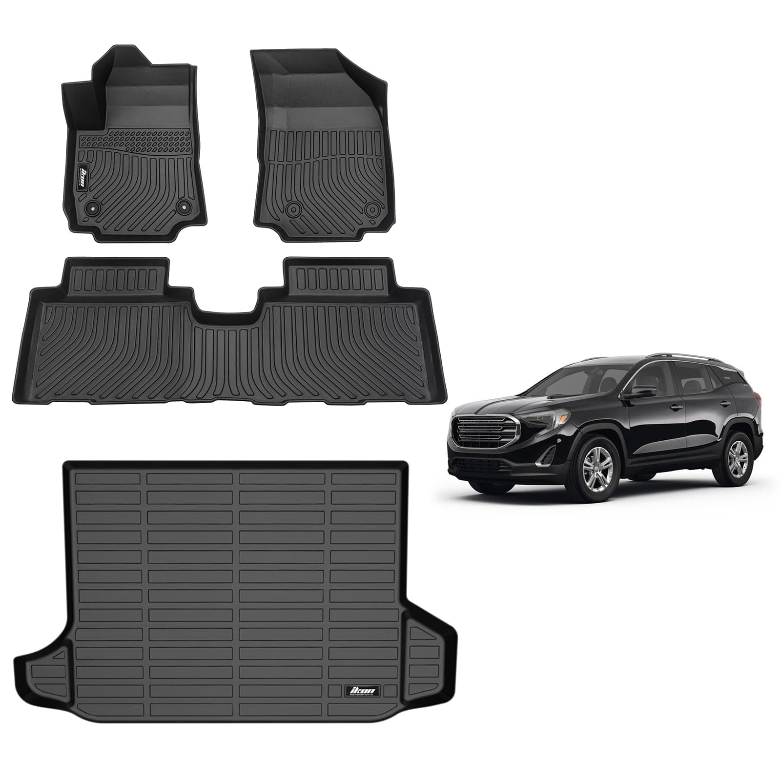 FREEMOTOR802® All Weather 3D TPE Car Floor Mats & Cargo Liner, Compatible with 2018-2024 Chevrolet Equinox & GMC Terrain, Custom Floor Carpets Trunk Mat Front Rear Protection Pad Black