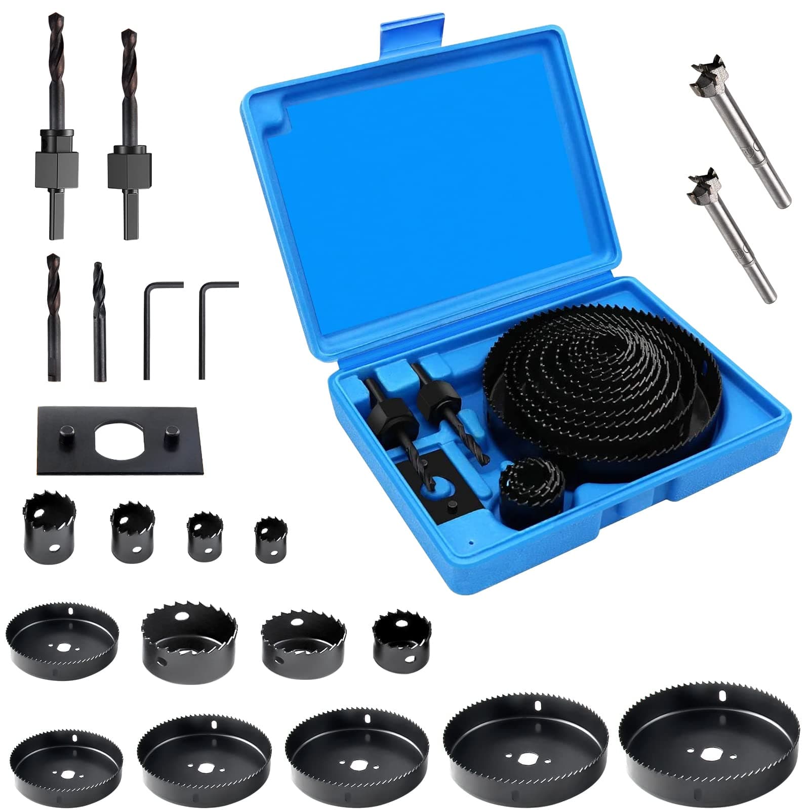 Hole Saw Set, 23Pcs Hole Saw Kit with 13Pcs Saw Blades, General Purpose 3/4" to 5" (19mm-127mm) Hole Saw, Mandrels, Hex Key with Storage Box, Ideal for Soft Wood, PVC Board