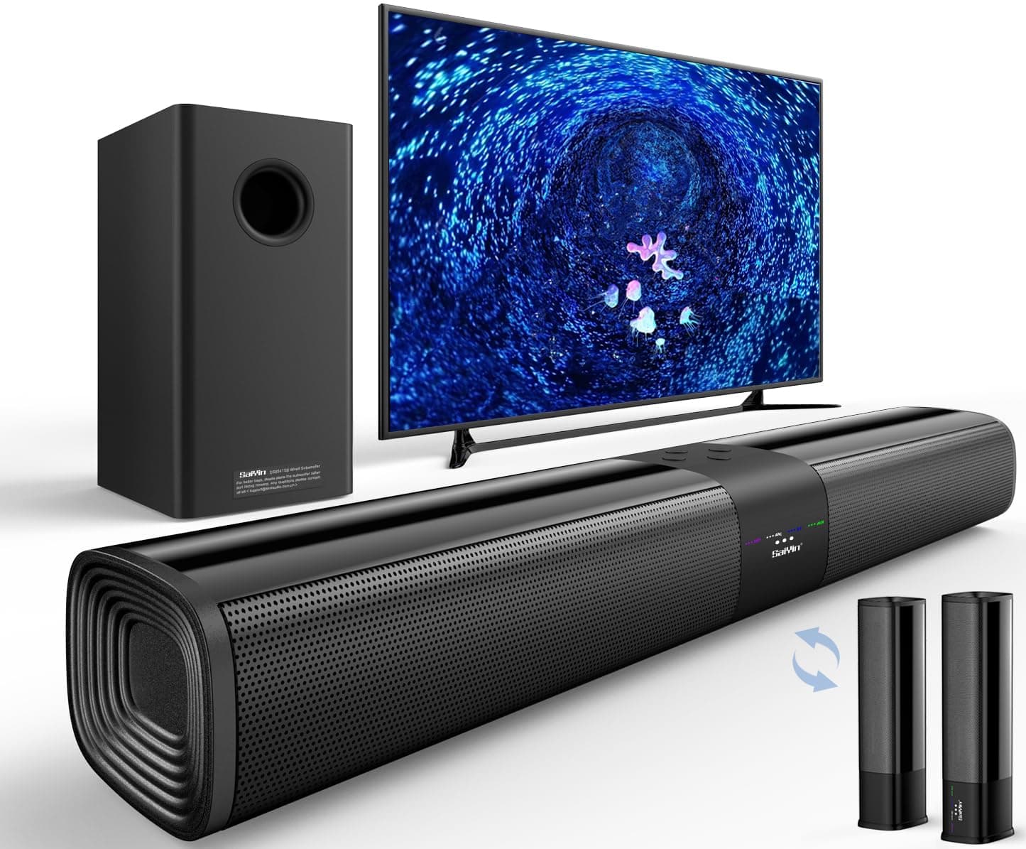 Sound Bars for Smart TV with Subwoofer, Soundbar with Optical/ARC/AUX and Bluetooth 5.3 Inputs, Surround Sound System with 5.25 Inches Woofer,Treble and Bass Adjustable