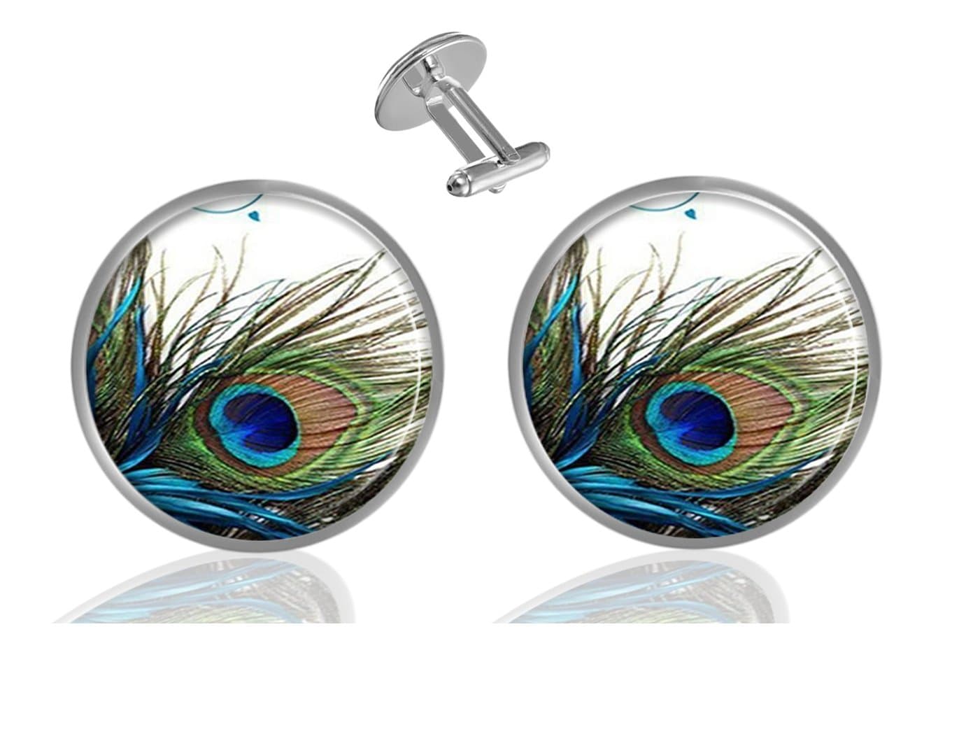 Custom Classic Jewelry Tuxedo Shirt Sliver Cufflinks Men's Unique Business Wedding Gifts (Peacock Feather)