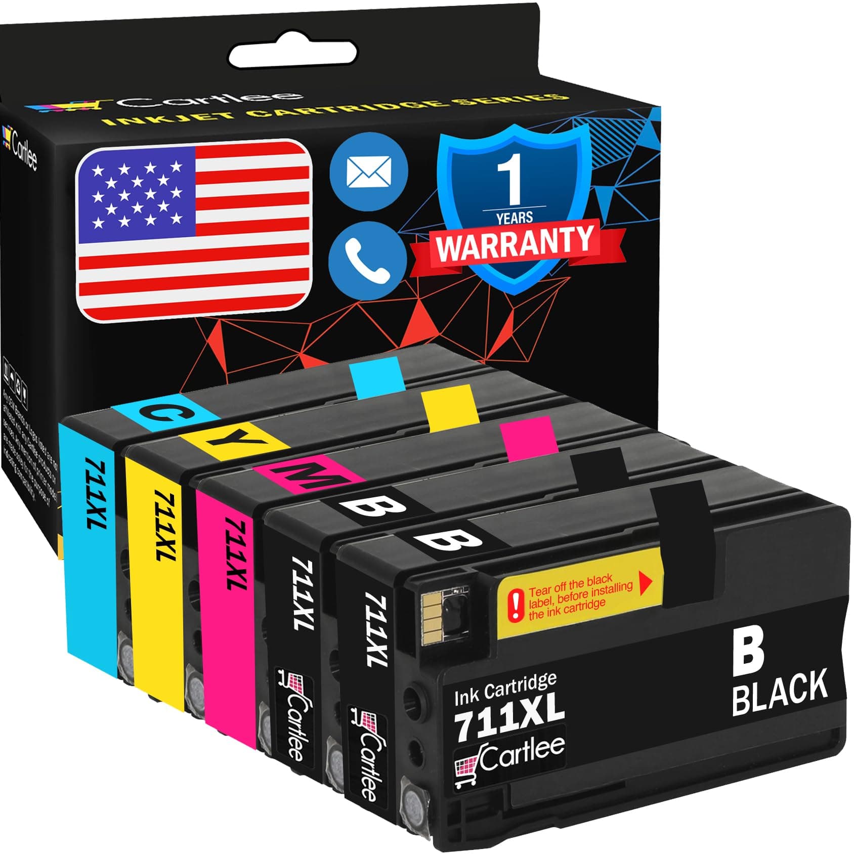 Compatible Ink Cartridges Replacement for HP 711XL 711 for Designjet T120 T520 Printers (2 Black, 1 Cyan, 1 Magenta, 1 Yellow)