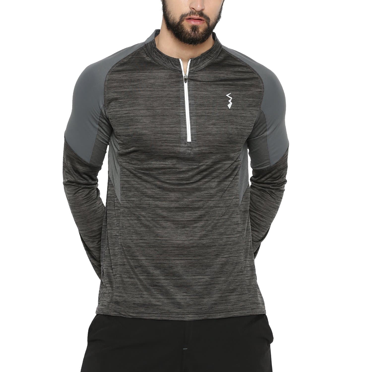 Men's Grey Colour-Blocked Dri-Fit Activewear T-Shirt Regular Fit for Casual Wear | Structured T-Shirt Crafted with Comfort Fit and High-Performance for Everyday Wear