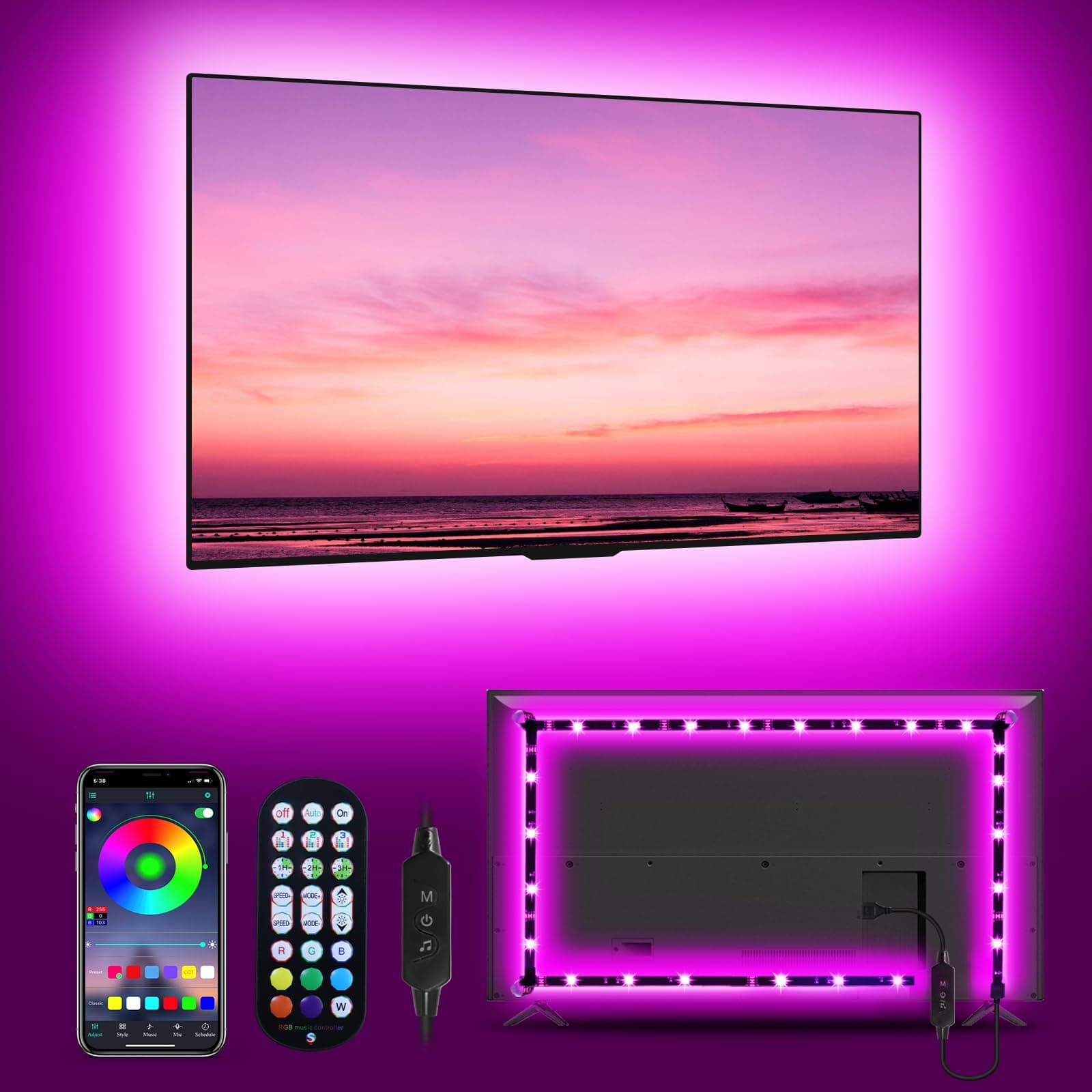 MATICOD LED Lights for TV, 4M TV Lights for 45-60in TVs, Music Sync Color Changing RGB Tv Backlight Strip Lights with Remote and App Control for Christmas Gameing Room Decoration