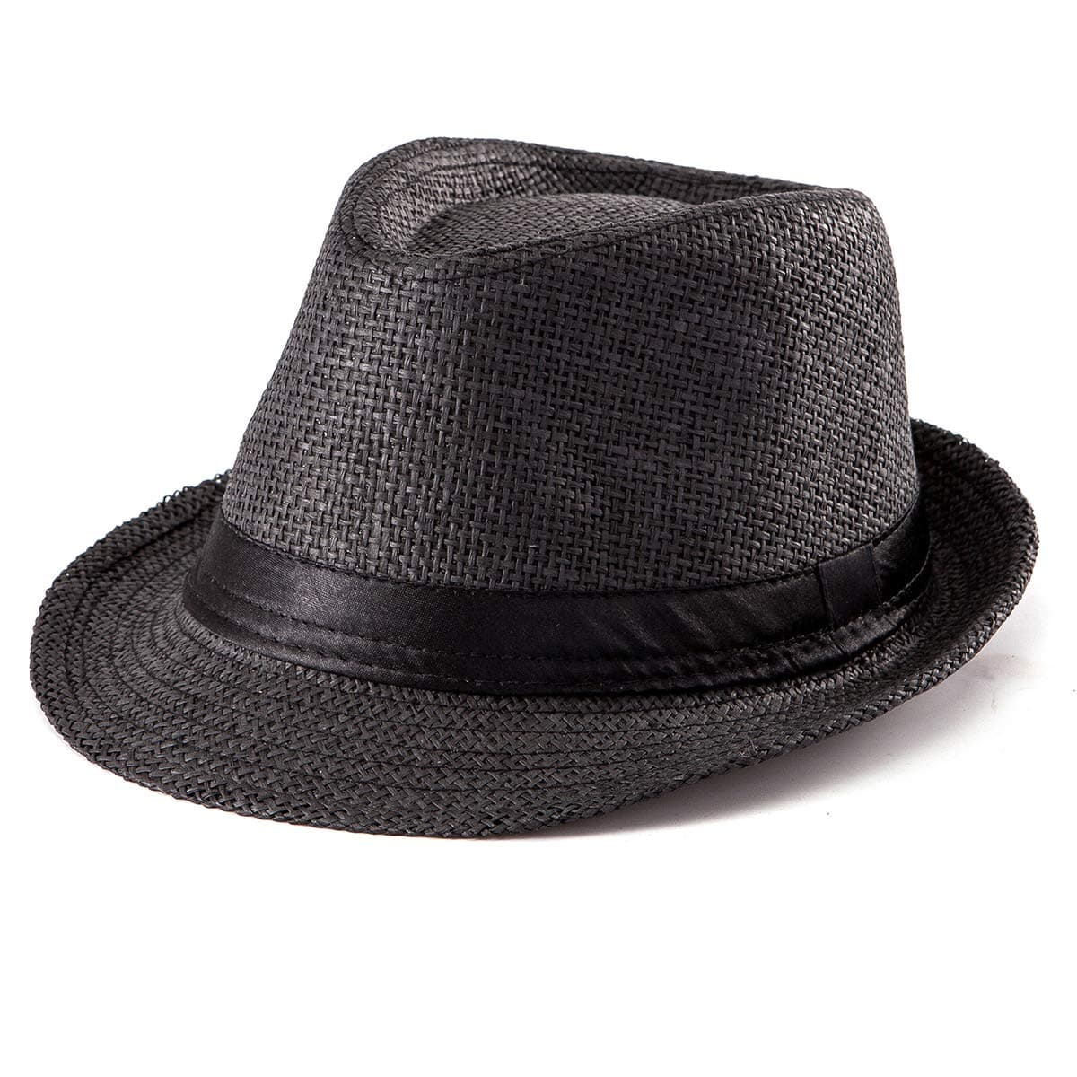 Straw Fedora Hat Mens&Womens Fedora Hats for Men Trilby Hat Sun Hat Panama Hat 100% Wool, 005 Black, Size: 58cm, for 22'' - 22 7/8'', M