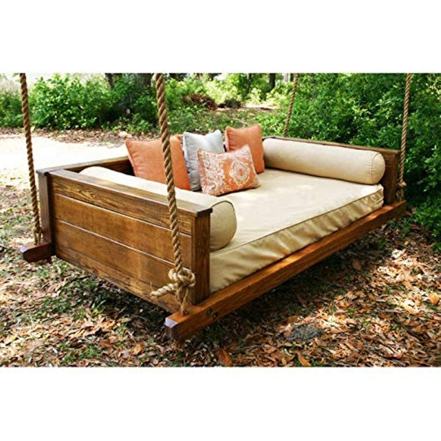 Solid Wood 2 Seater Rope Swing Chair | Wooden Hammock Swing Sofa with Rope & Complete Accessories for Living Room, Indoor, Outdoor, Balcony & Garden | House Big Swings Jhula, Light Brown