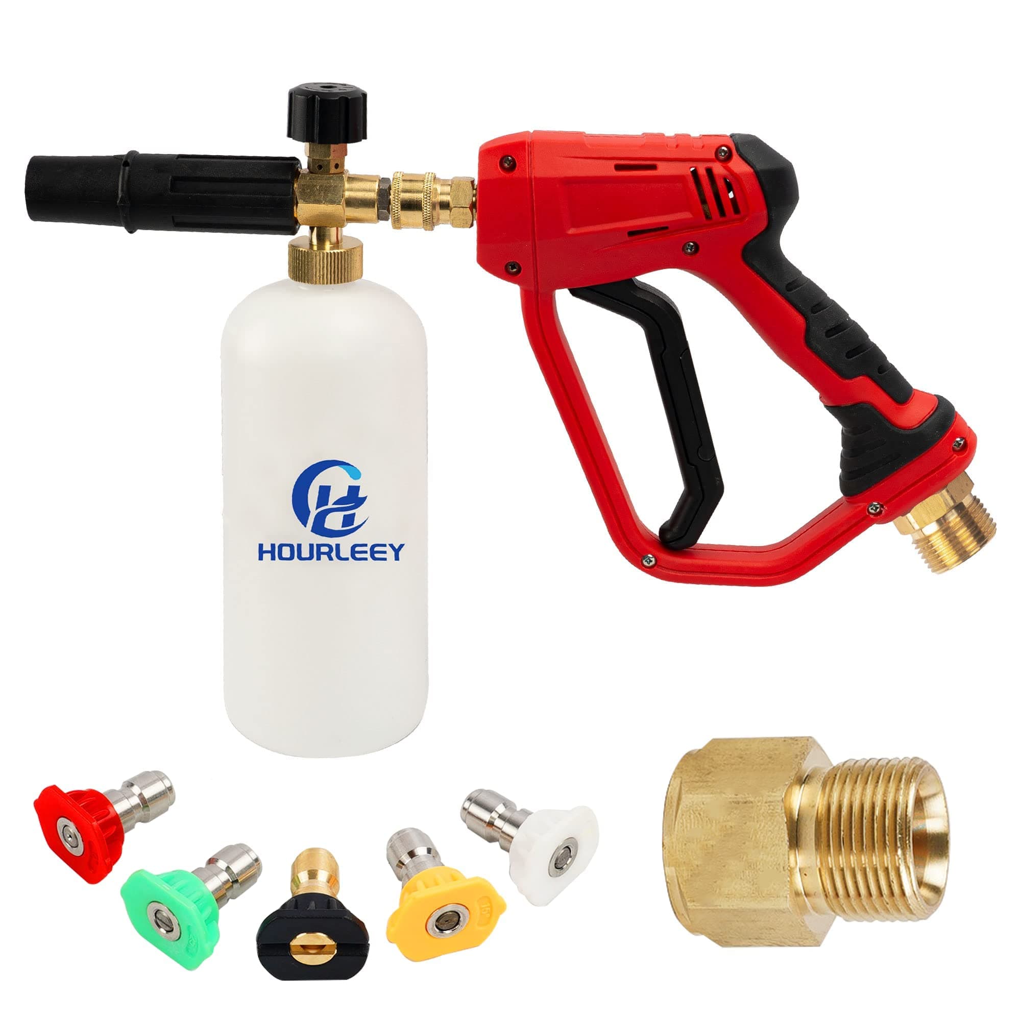 Hourleey Foam Cannon with 4000PSI Pressure Washer Gun, Foam Cannon Set with 1/4" Quick Connector with 5 Pressure Washer Nozzle Tips for Car Washing