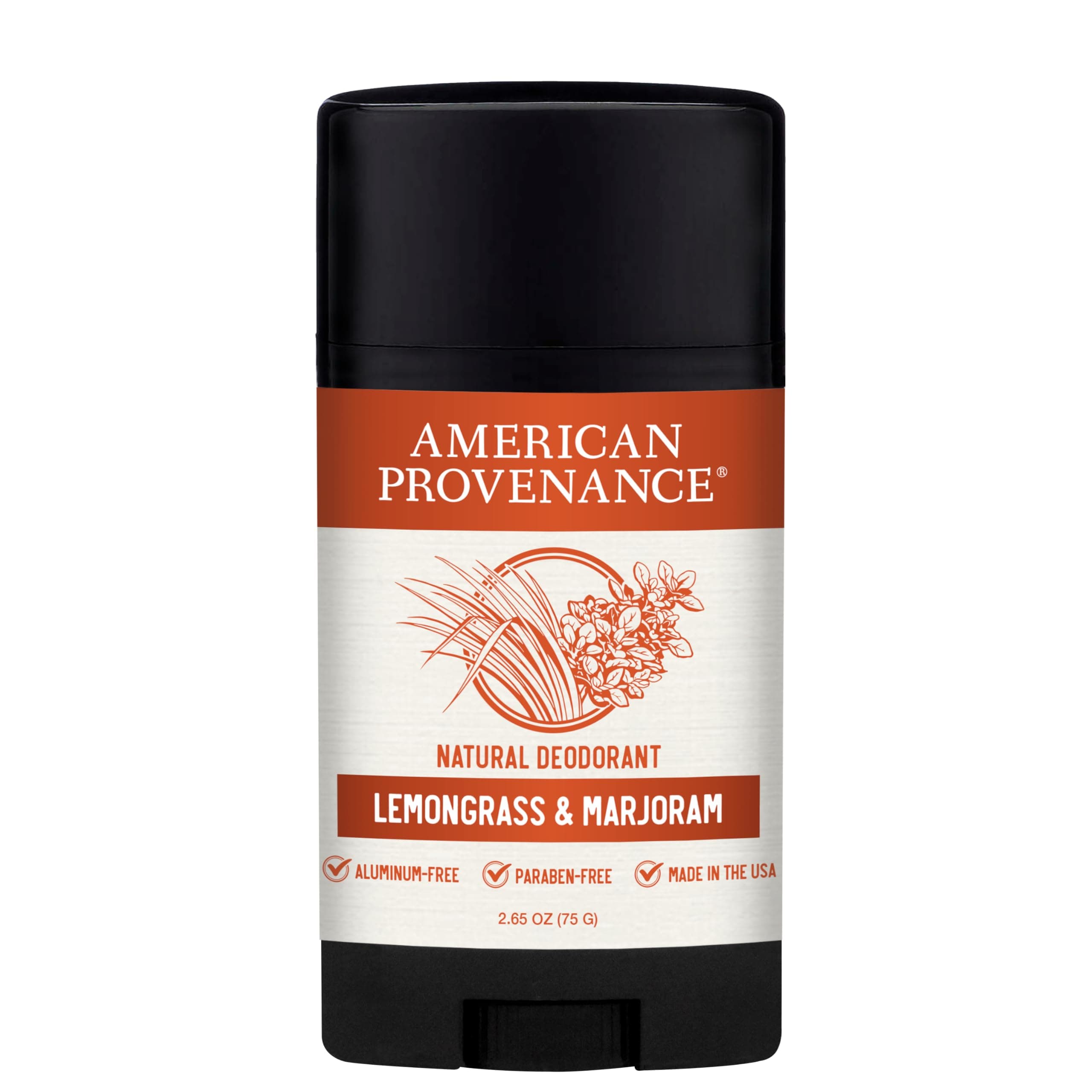 American Provenance All Natural Deodorant for Men and Women - Aluminum Free Deodorant that Lasts All Day - Made in the USA with Essential Oils & Cruelty Free - Lemongrass & Marjoram (1 Pack)