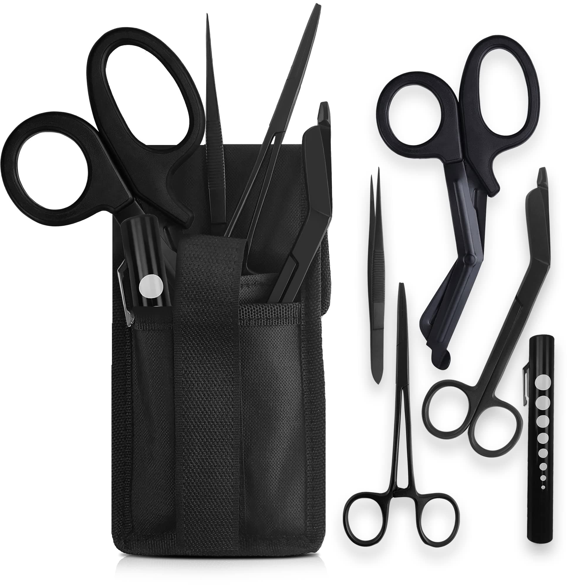 EMS XTRM Quick Response EMT Tactical Medical Tool Kit - Adjustable Belt Pouch, EMT Shears, Bandage Scissor, Forceps, Hemostat, and Pupil Light