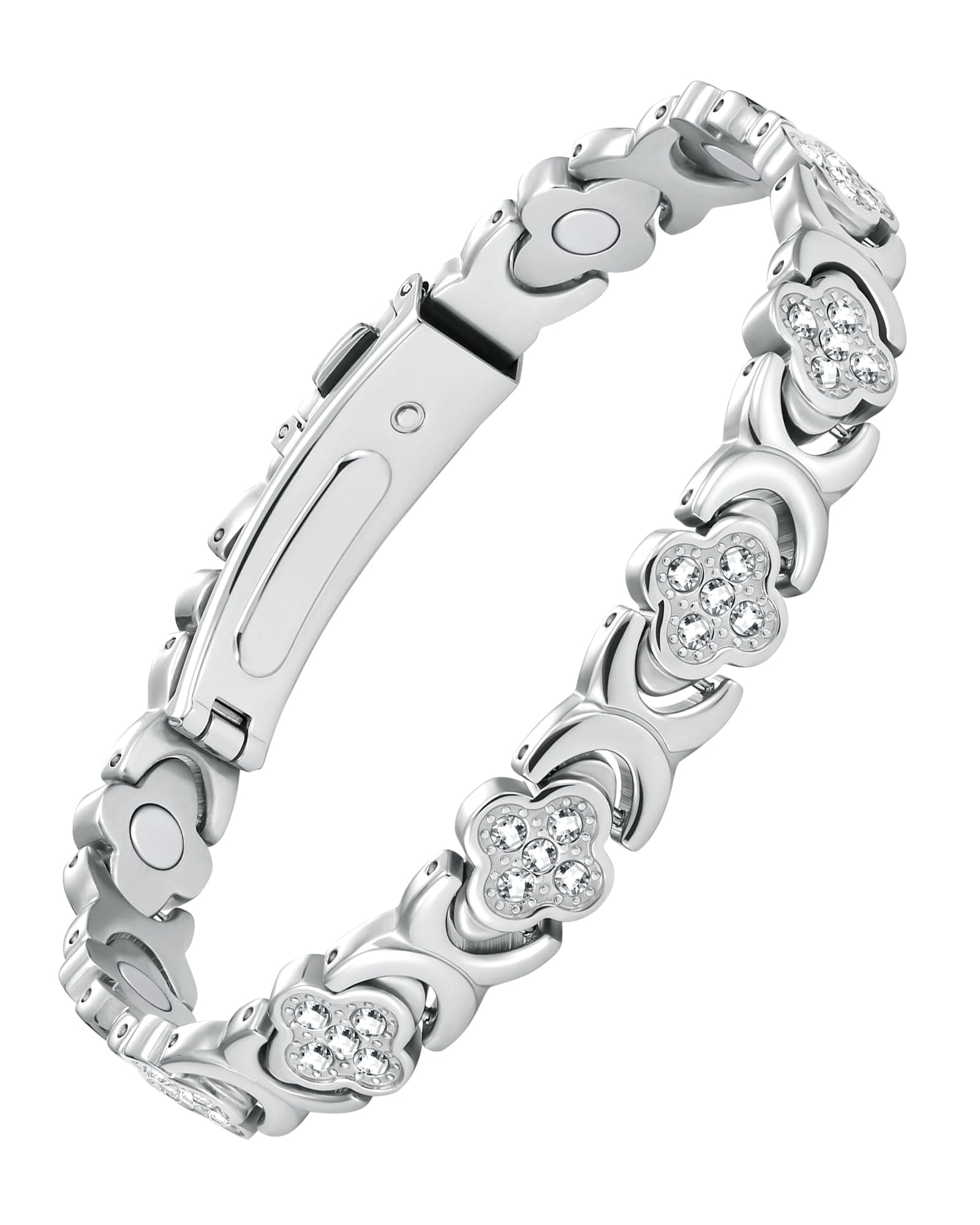 Magnetic Bracelets for Women with 3800 Gauss Effective Magnets, Stainless Steel Bracelet with Sparkling Zirconia, Infinite Symbol