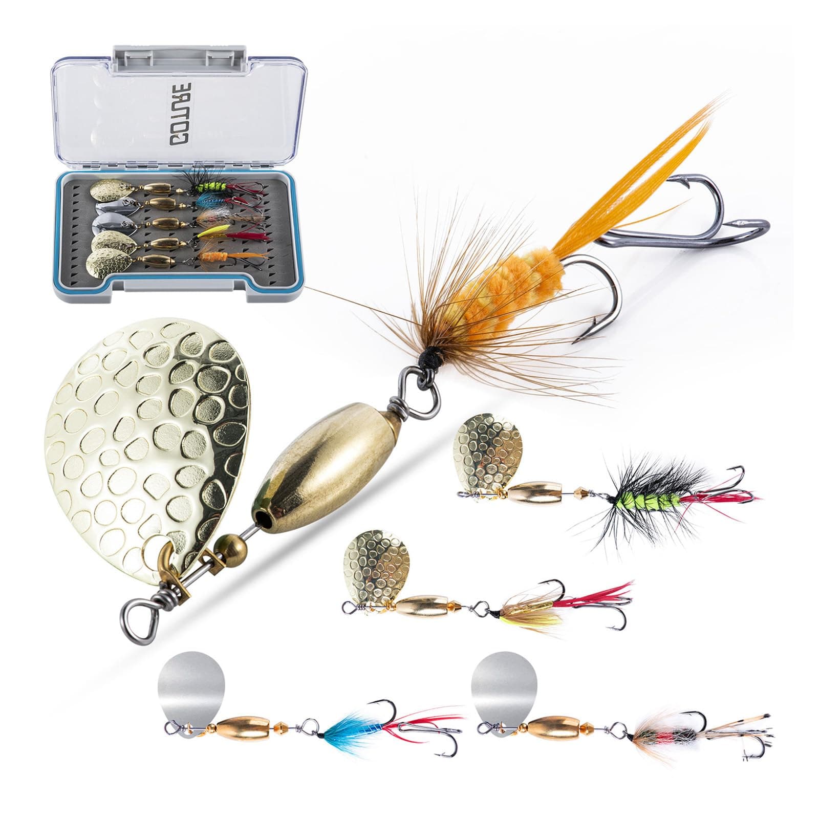 Goture Trout Lures Fishing Spinners,Minnow Super Strikers Fly Fishing Kit, Bass Fishing Lures with Brass Spinner Blade for Freshwater Saltwater, Salmon Pike Panfish Trout Spinner Bait with Tackle Box