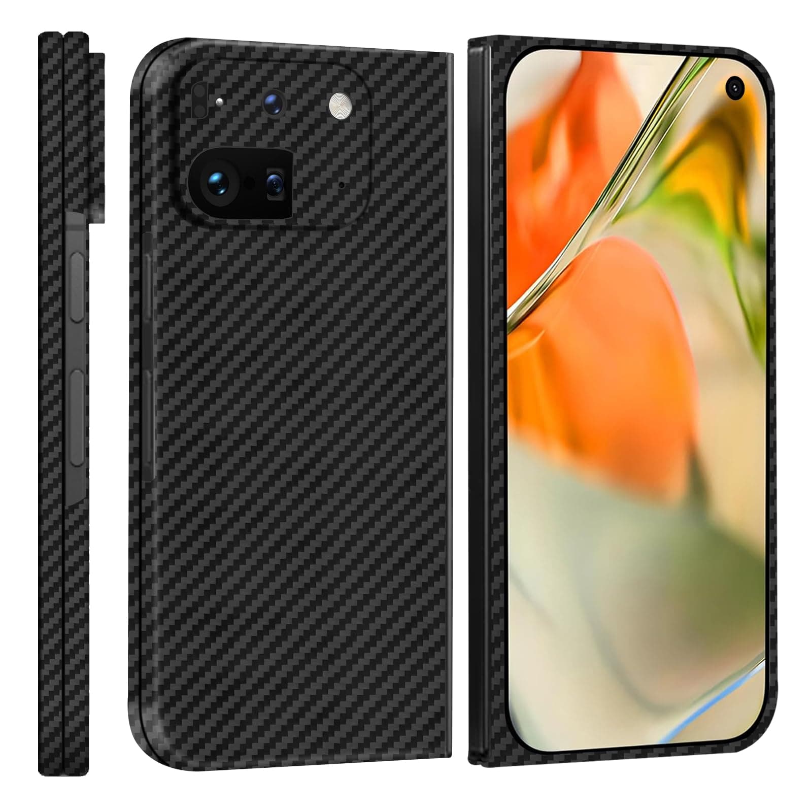 Slim and Thin Carbon Fiber Case Compatible with Google Pixel 9 Pro Fold, 1500D Aramid Fiber Cover for Google Pixel Fold 2 for Men and Women, Supports Wireless Charging, Matte Black