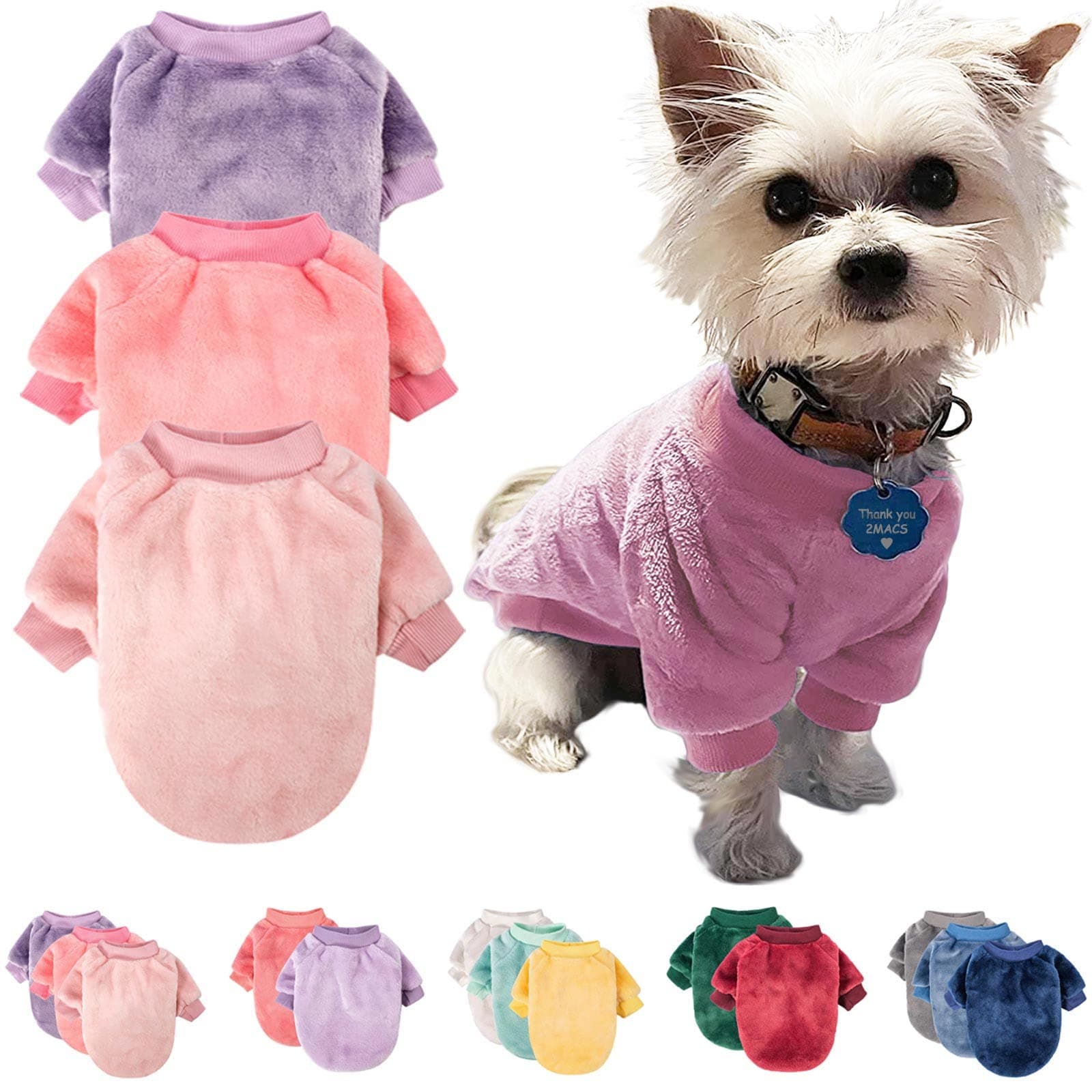 FabriCastle Dog Sweaters, 3-Pack Dog Clothes for Small Dogs Girl & Male, Soft and Warm Pet Coats XXS - XXL, Winter Pet Jackets, Doggy Apparel Costumes, Puppy Outfits (Pink,Purple,Light Pink, Large)