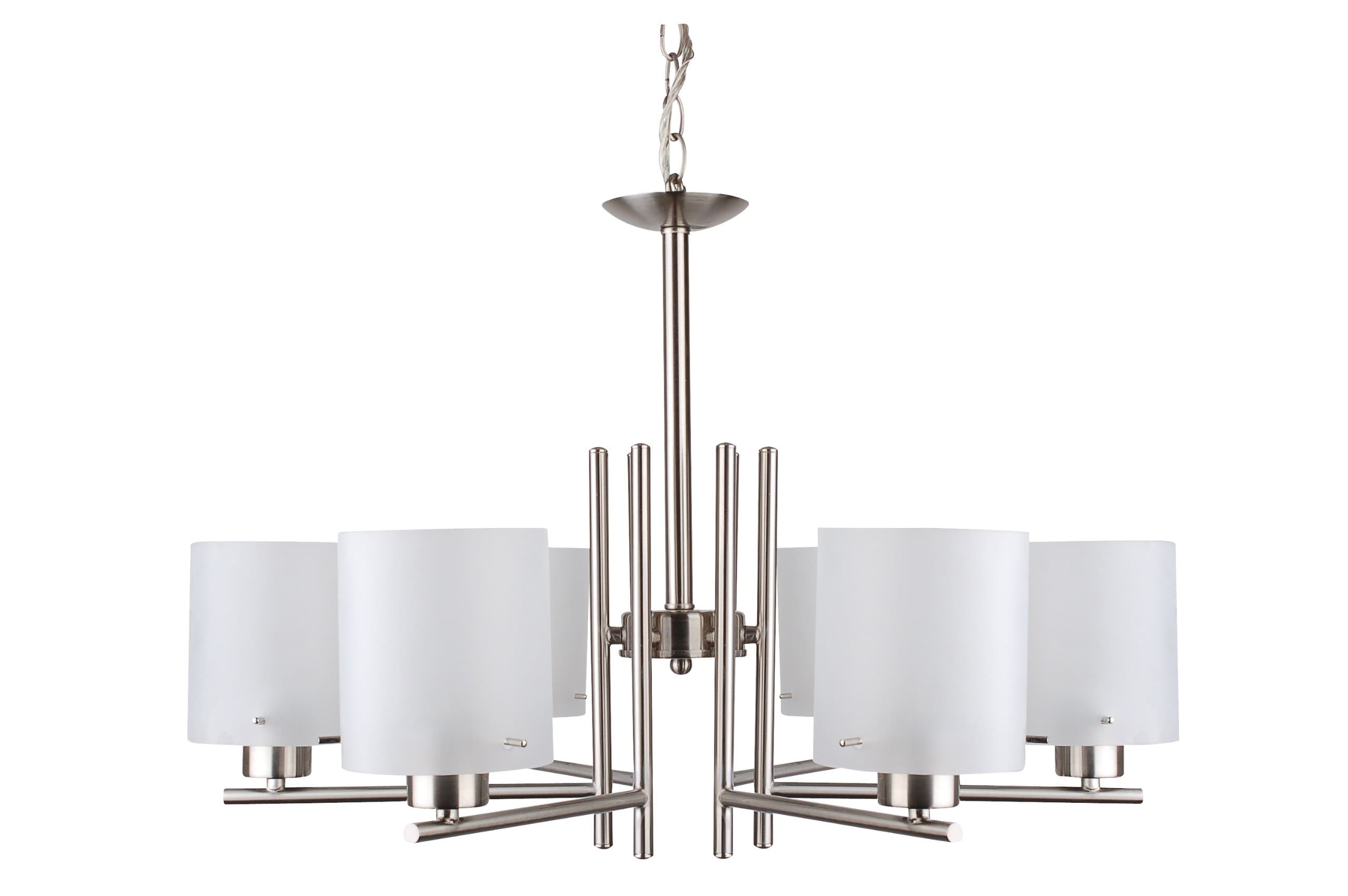 Whitfield ESCH28051-6SS Dexter 28-Inch Energy Star Six-Light Chandelier, 42" x 28" x 18", Satin Steel with Acid Wash Glass