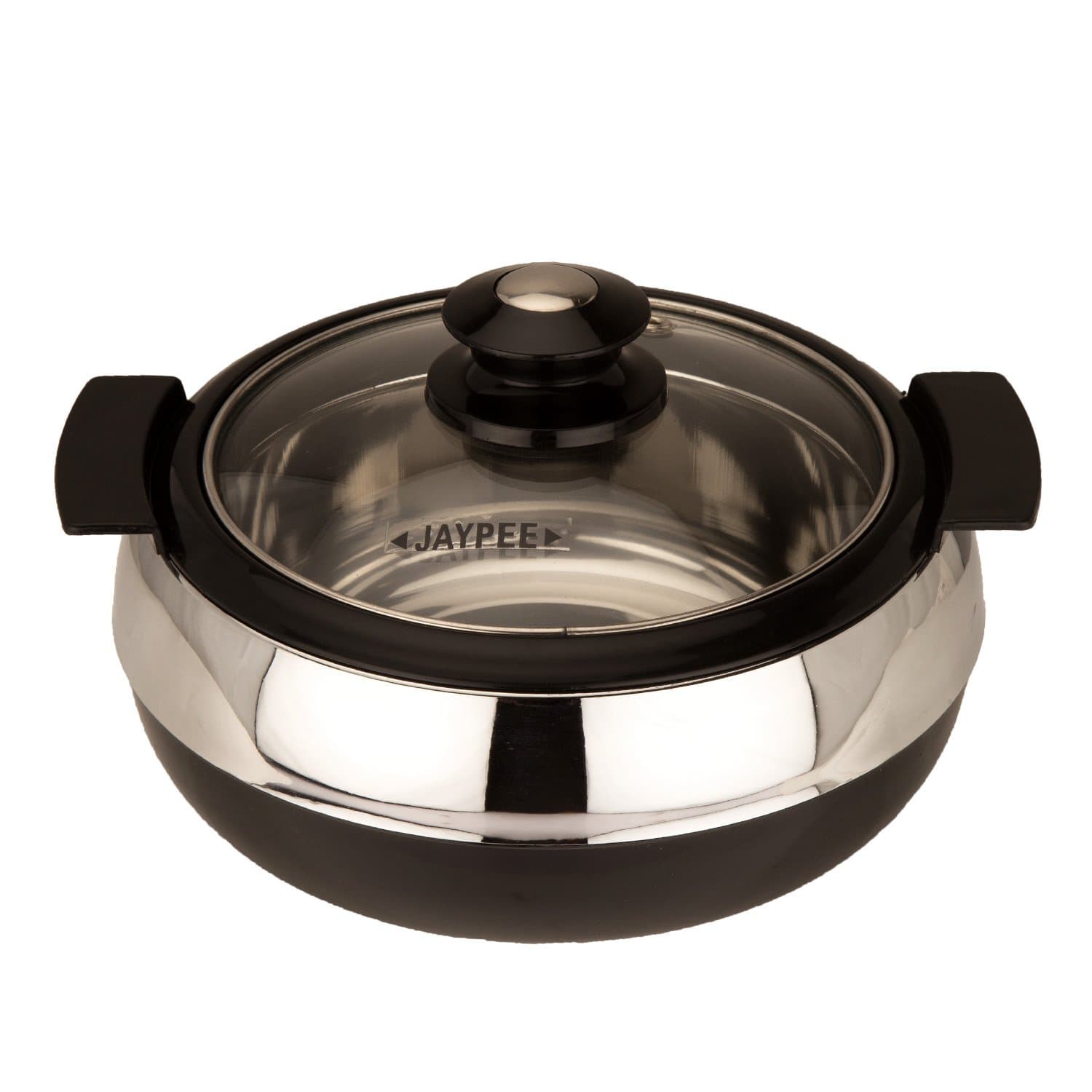 Glasserol Serving Single Casserole Inner Stainless Steel Toughened Glass Lid PUF Insulated Hot Box for pulao Roti Box Small casserole Set Chapati Box Food Grade Stackable, 800 ml, Black