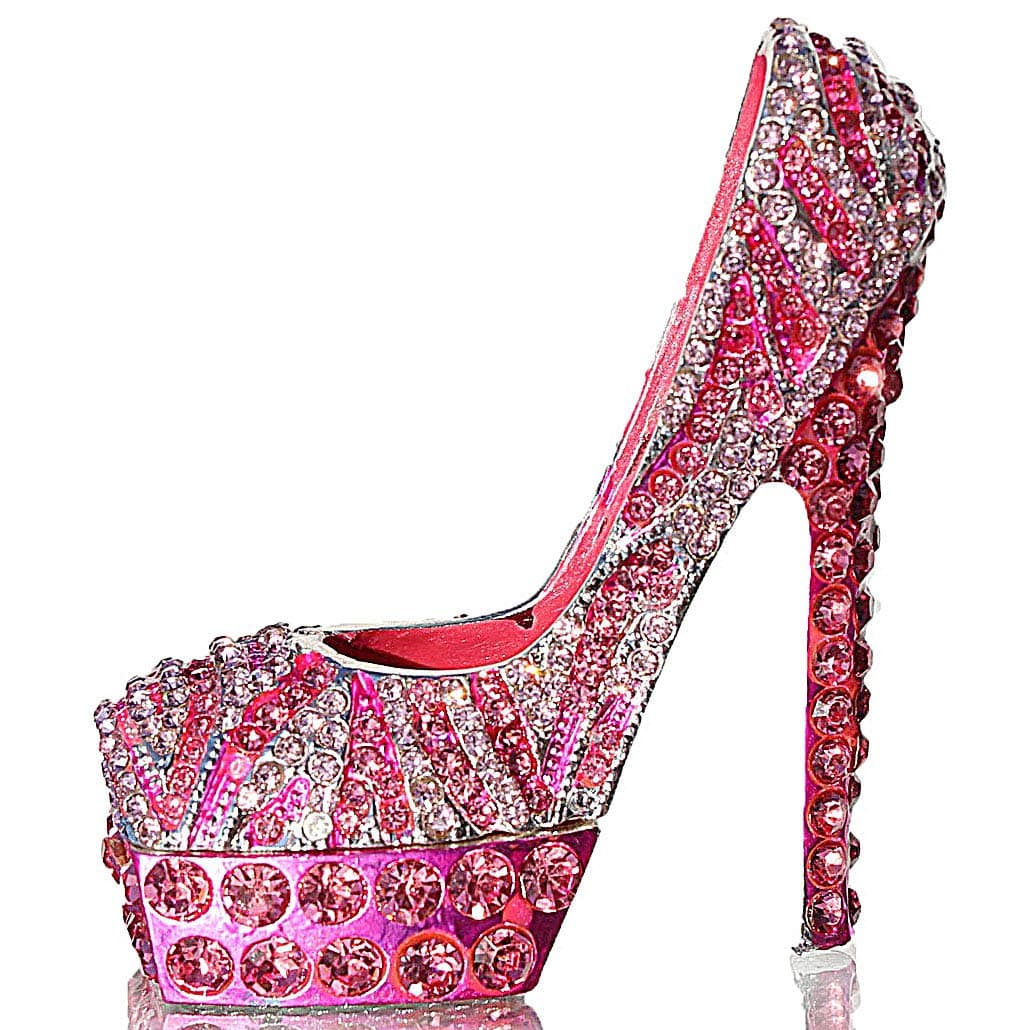 Waltz&FWaltz&F Pink Diamond Leopard high Heels Trinket Box Hinged Hand-Painted Figurine Collectible Ring Holder with Gift Box