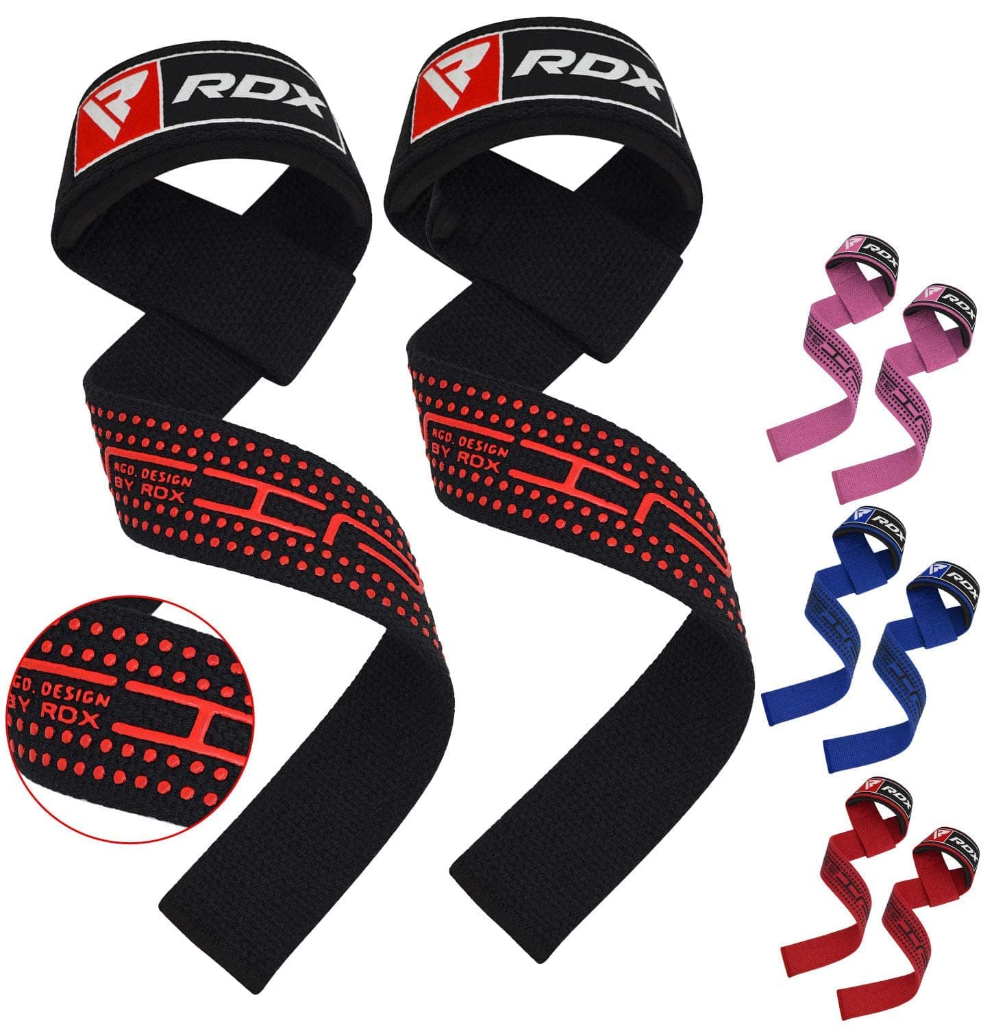 RDX Lifting Straps for Weightlifting –100% Cotton Heavy Duty Gym Wrist Strap with 5MM Neoprene Padding, 60CM Anti-Slip Hand Grip Wraps for Deadlifts Powerlifting Workouts Strength Training, Men Women
