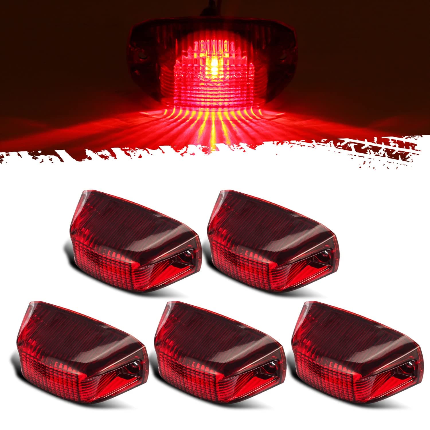 Partsam 5pcs Rear Cab Marker Roof Light Red Cover Red Lights Rear Roof Mounted Cab Light Lamp Top Clearance Reflective Lights Assembly Compatible with Ram Promaster Vans 2014 2015 2016 2017 2018 2019