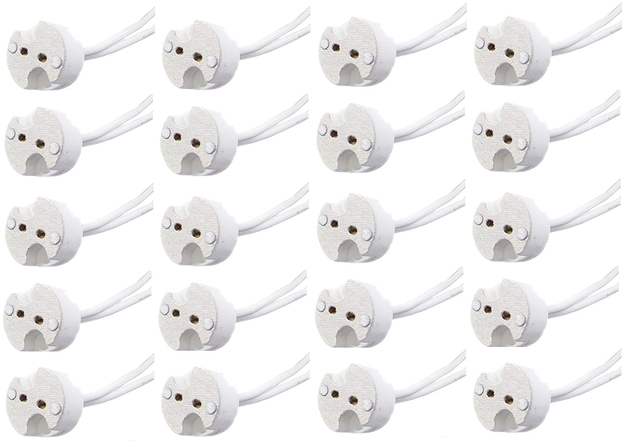 Bioluz LED 20 Pack MR16 Light Socket for Halogen and LED, fits All GU5.3 Sockets, Ceramic Base with Silicon Wire Also fits MR11 and G4 (Pack of 20)