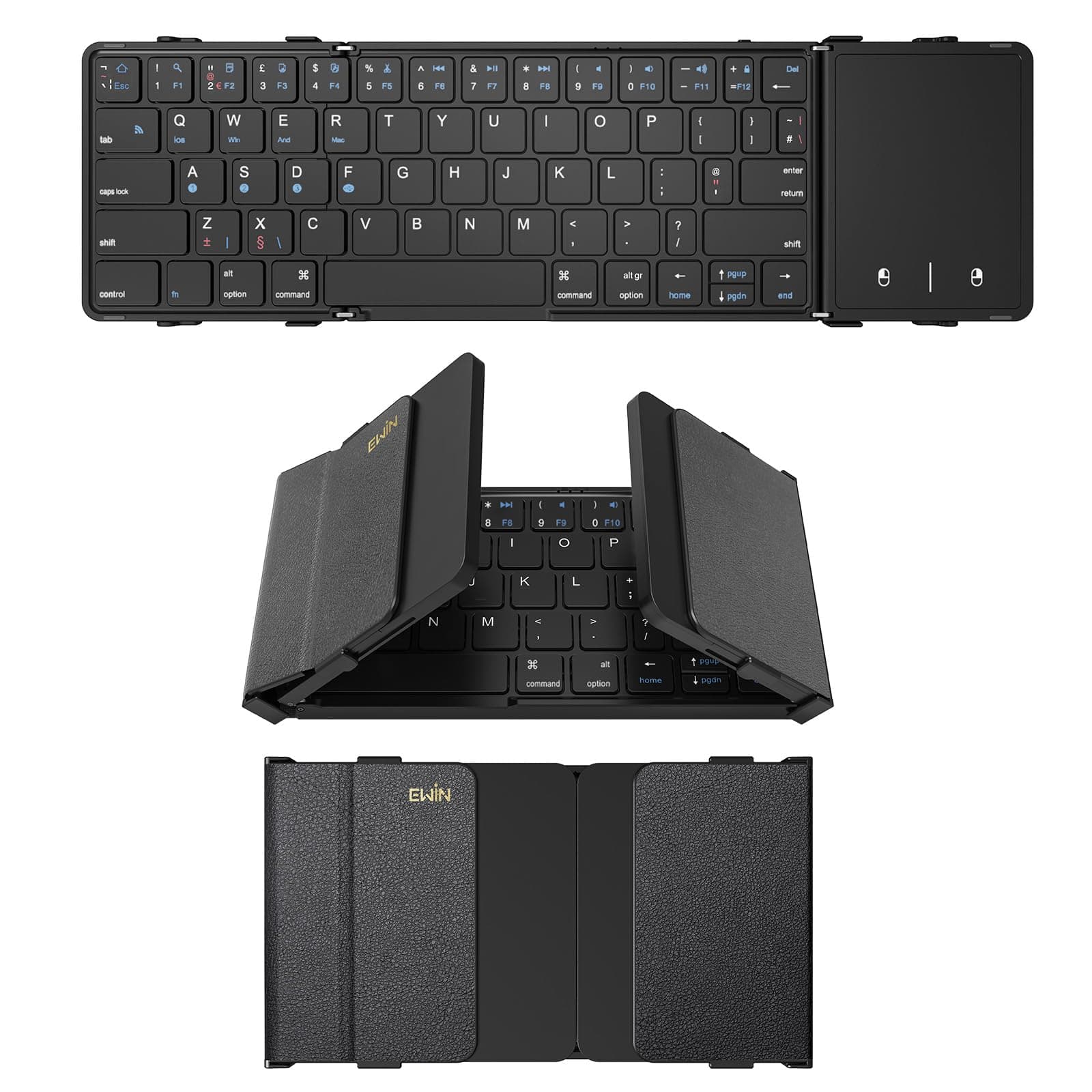 Bluetooth Keyboard Foldable with Touchpad, Wireless Folding Keyboard (Bluetooth wireless connection+USB wired connection) with Mac, iOS, Android, Windows