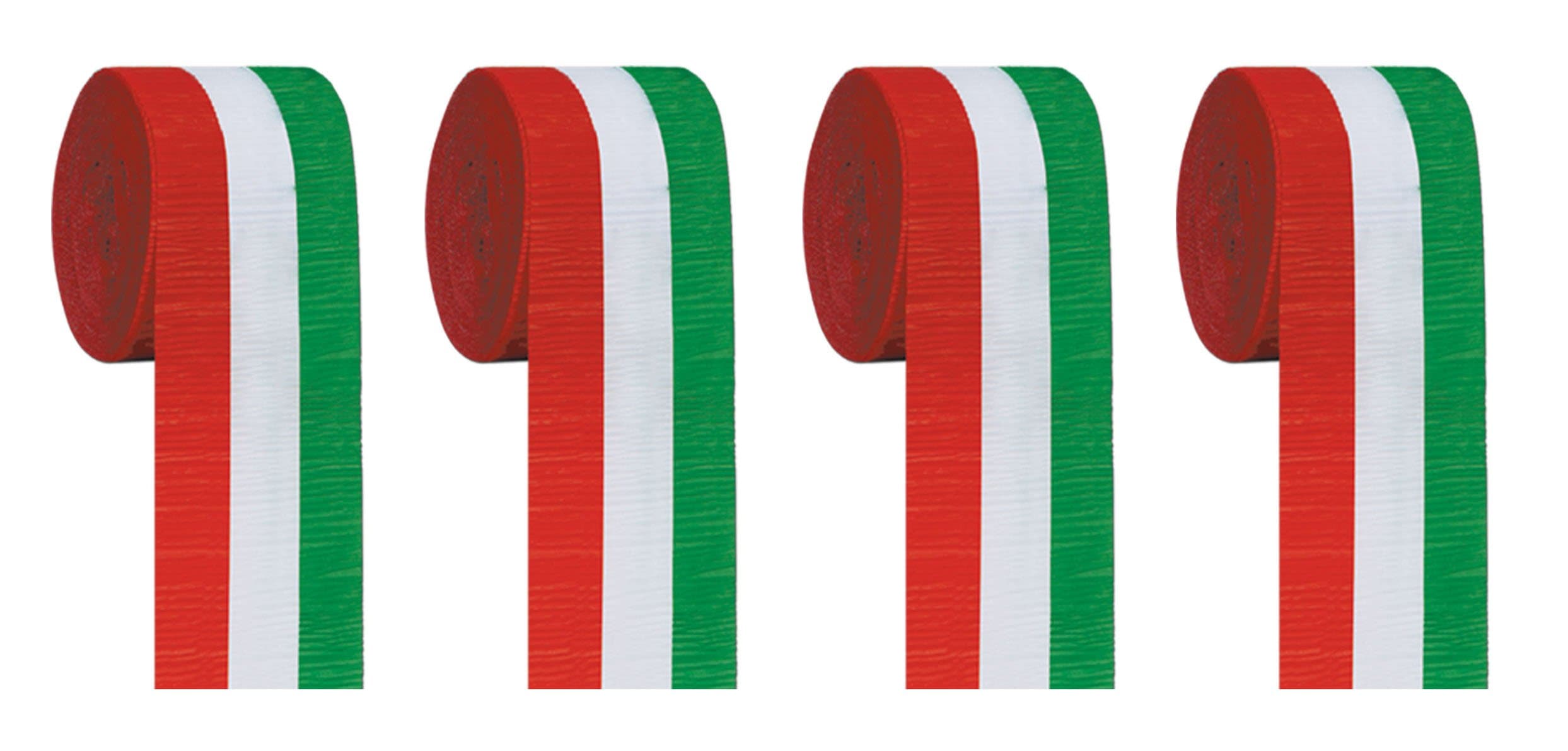Beistle , 4 Piece Crepe Streamers, 2.5" x 30' (Red/White/Green)