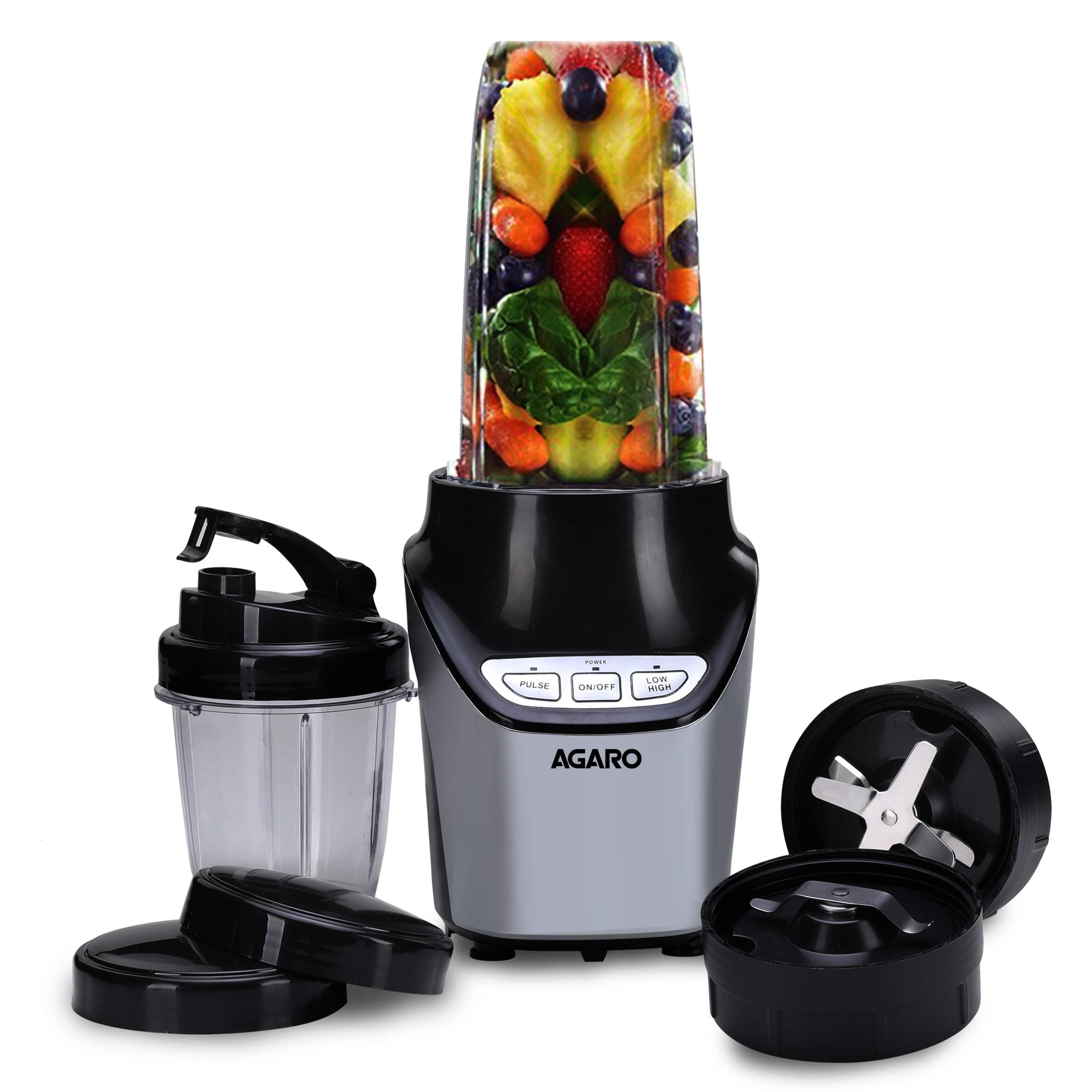 Marvel Nutri Blender, BPA Free 2 Tritan Jars, 1000W, 100% Copper Motor, 2 Speed Modes with Pulse, Detachable Base, Stainless Steel Blades, Blend, Mix, Grind, Smoothie, Juice Maker, Black