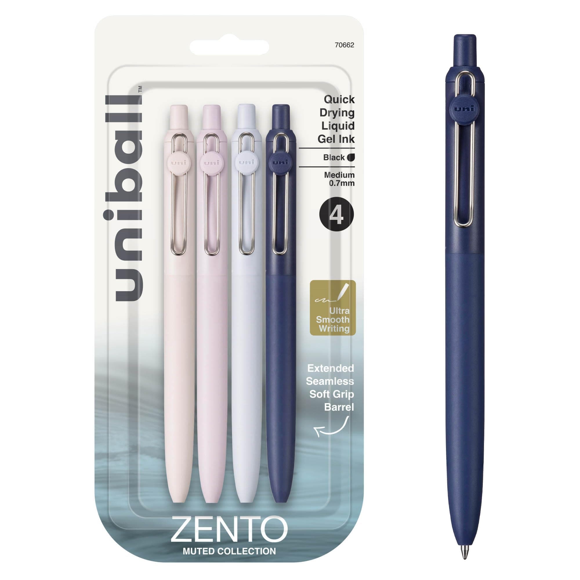 Zento Deals Gel Ink Roller Ball Pen, 4 Black Medium Point, Smooth Writing Pen, Colored Japanese Pen, Muted Color
