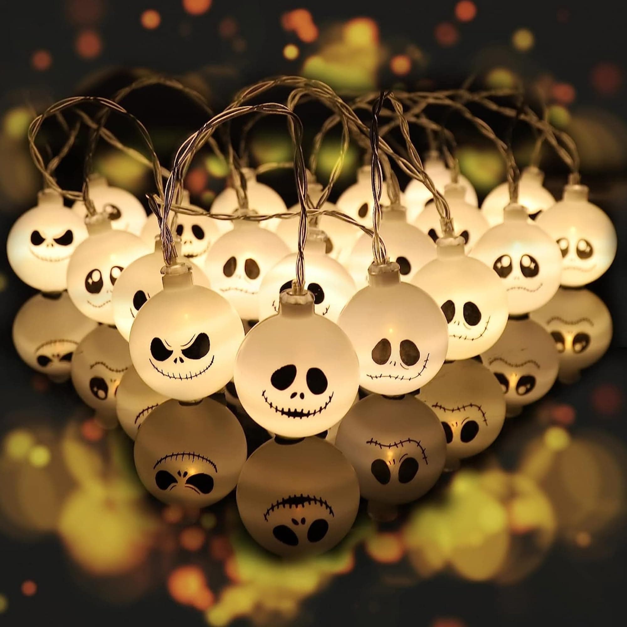 HIGHLANDGhost LED Halloween String Lights with 20 Bulbs – White Ghost Skull Halloween LED Lights - Halloween Decoration Lights Indoor Outdoor - Halloween Ghost Lights