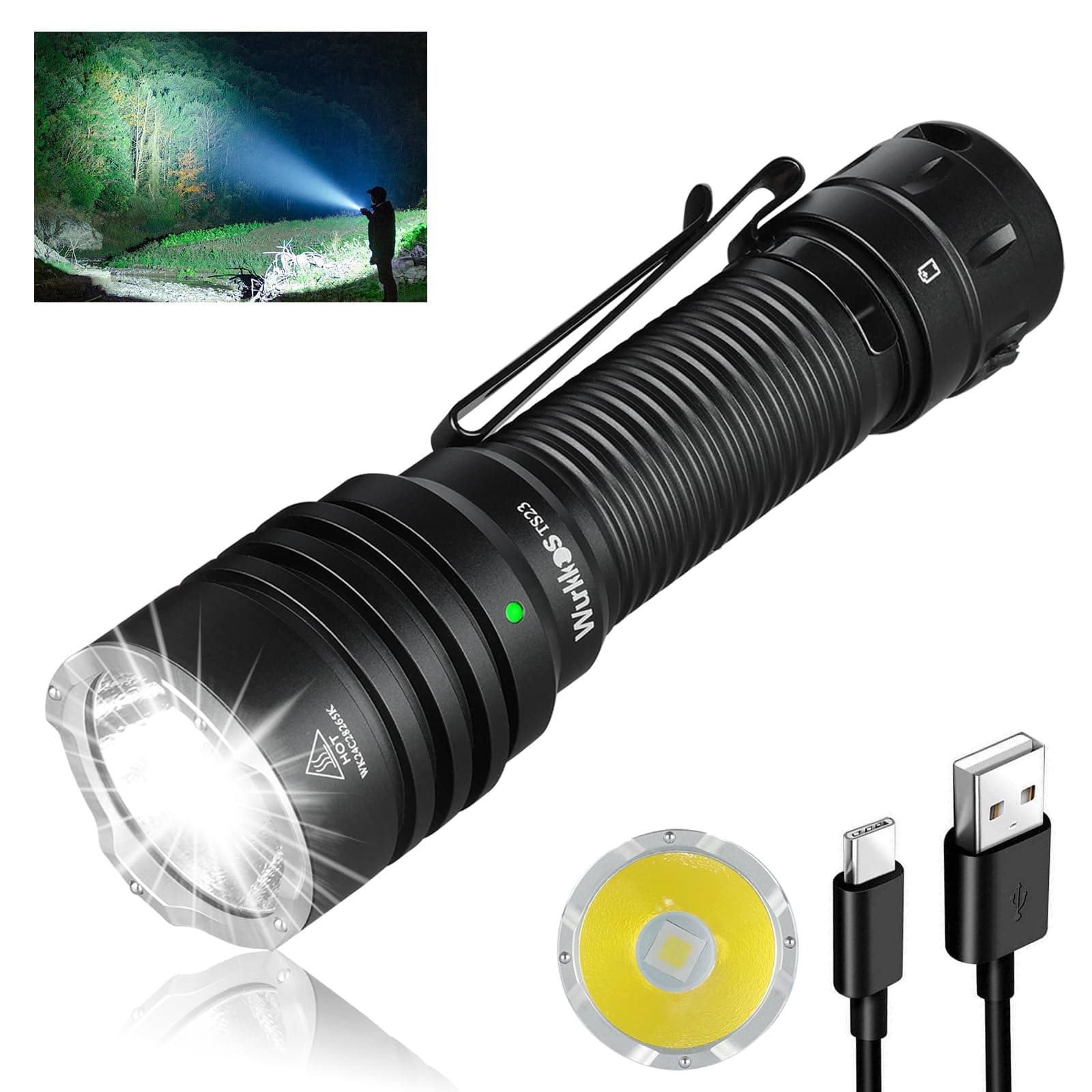 TS23 Tactical Flashlight,5000 High Lumens Rechargeable Flashlight,70.3 HI LED 482M Attack Head LED Flashlights,IP68 Waterproof Flashlights for Emergency,Repair,Camping,Hiking
