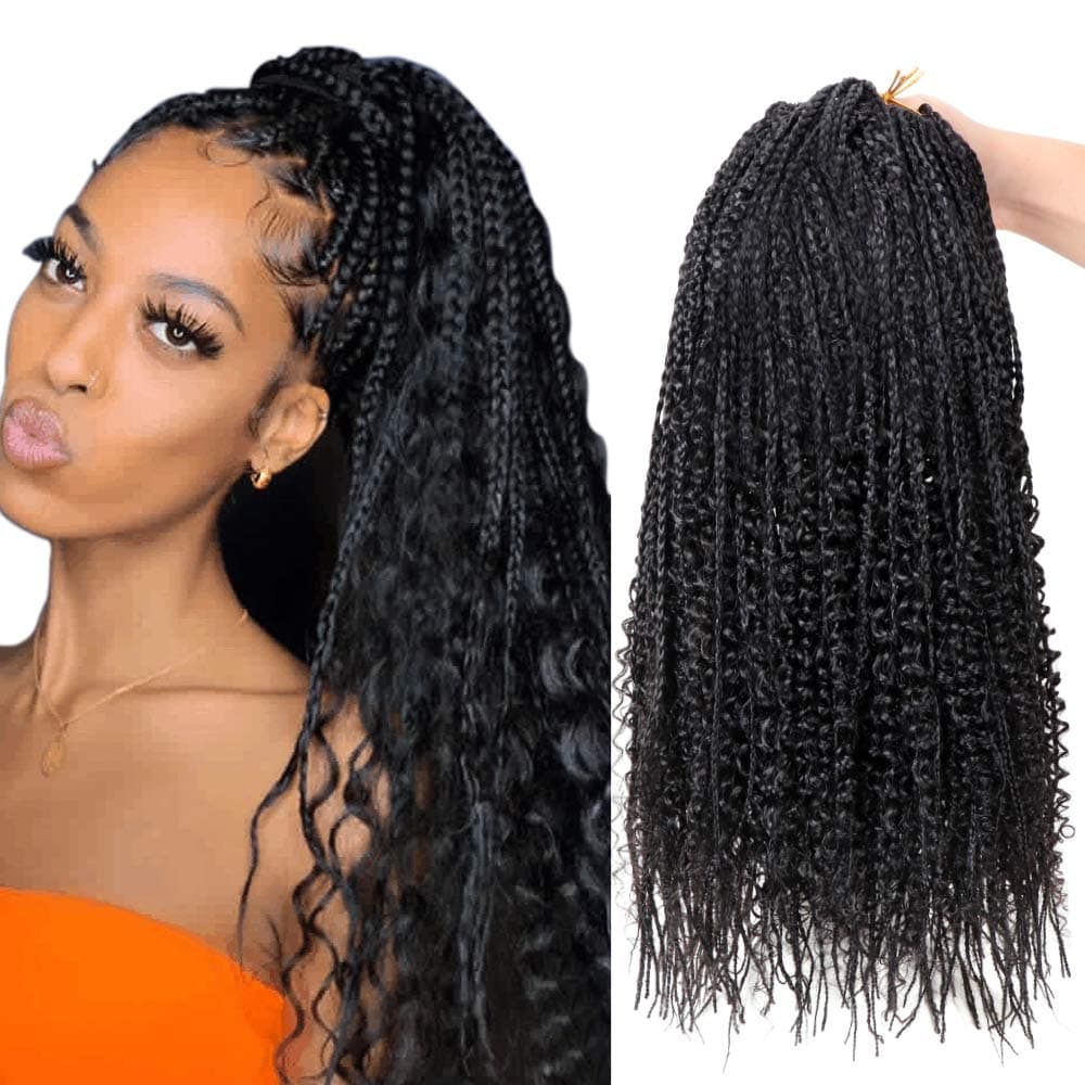 fani 7 Packs Goddess Box Senegal Twist Braids with Curly Ends 1B# 20 inch Crochet Bohemian Braids Hair Kanekalon Hair Extensions Synthetic Braiding 20 Strands/Pack
