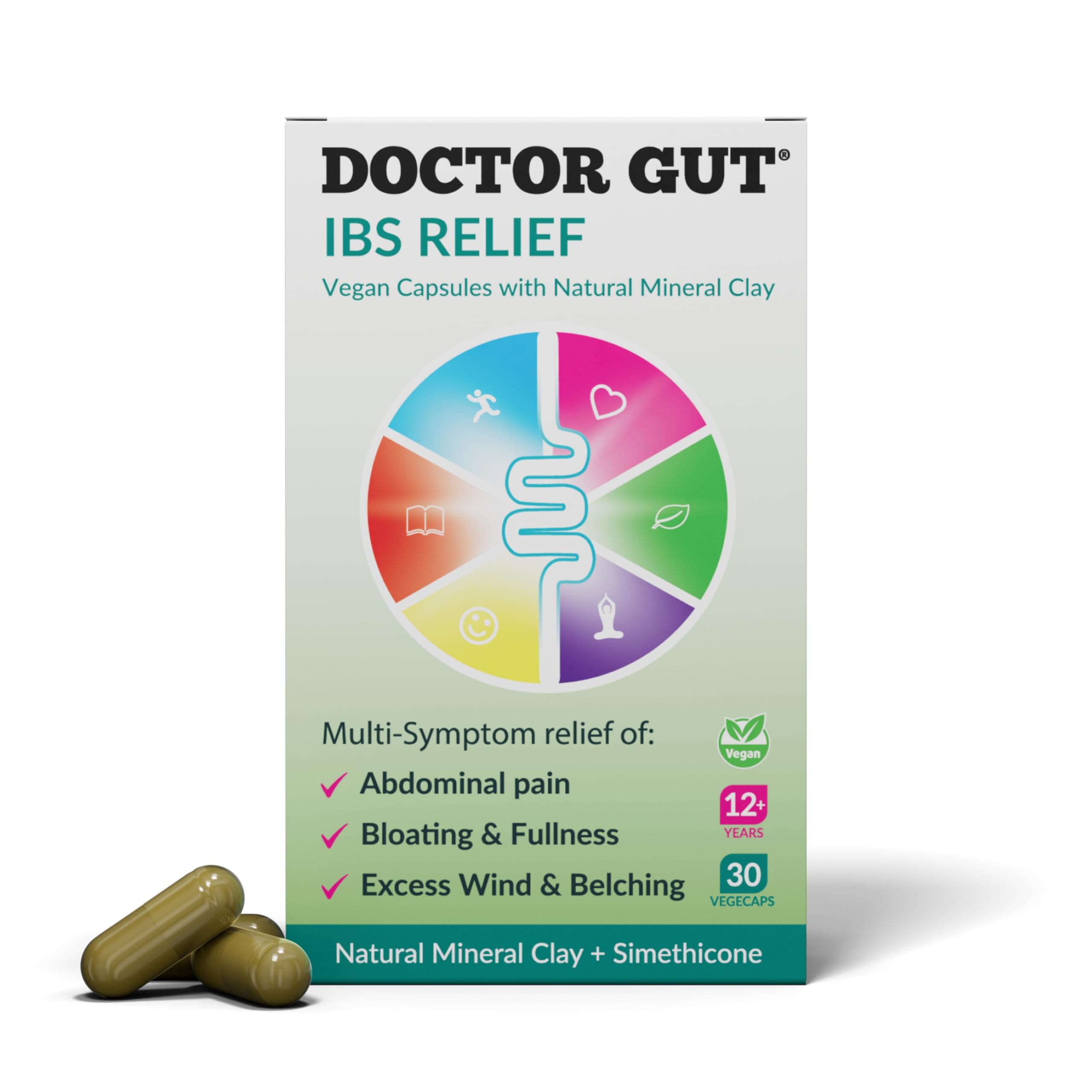 IBS Relief Capsules, 30 Caps - Stomach Pain Relief, Bloating Relief, Trapped Wind & Gas Relief - Drug-Free, Natural Clay, Expels Harmful Causes of Irritable Bowel Syndrome