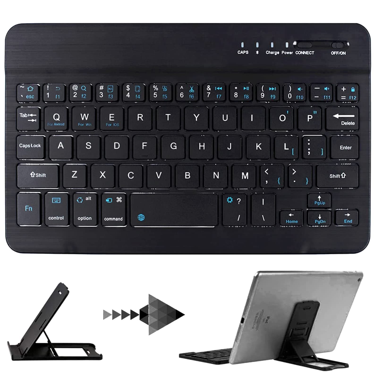 Grandwill Mini Bluetooth Keyboard, Multi-Functional Wireless Keyboard, 7 inch Ultra-Slim Bluetooth Keyboard Compatible with iPad, iPhone, Mac, Apple, Samsung, LG, Lenovo, HP, Tablet PC, Laptop - Black