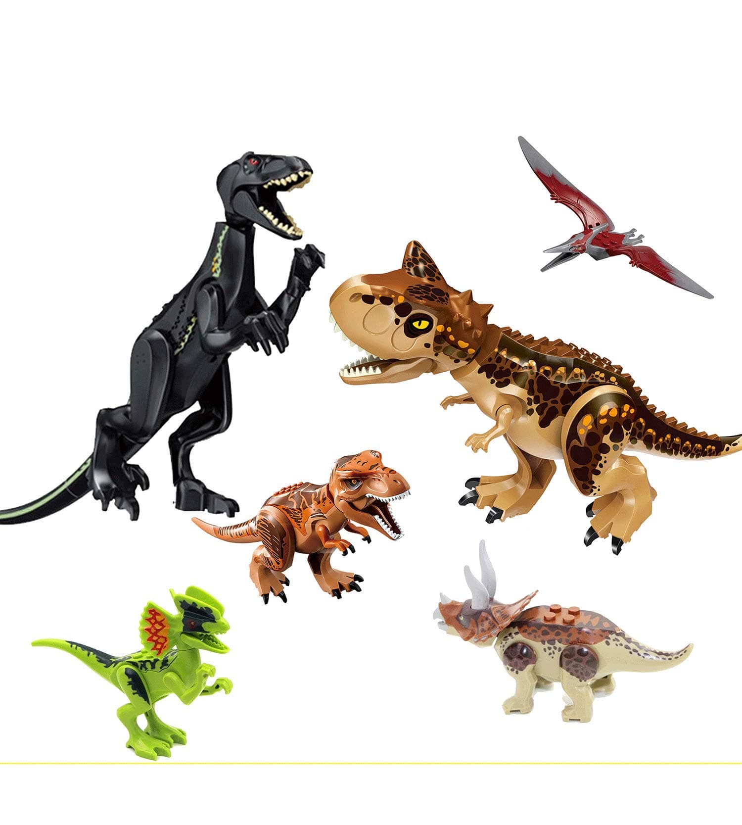 Dinosaur Toys, Dinosaur Building Block Figures Toys 2 Large 4 Mini, Dinosaur Building Blocks for Toddler Movable Feet Hands Jaws, T Rex Triceratops Velociraptor