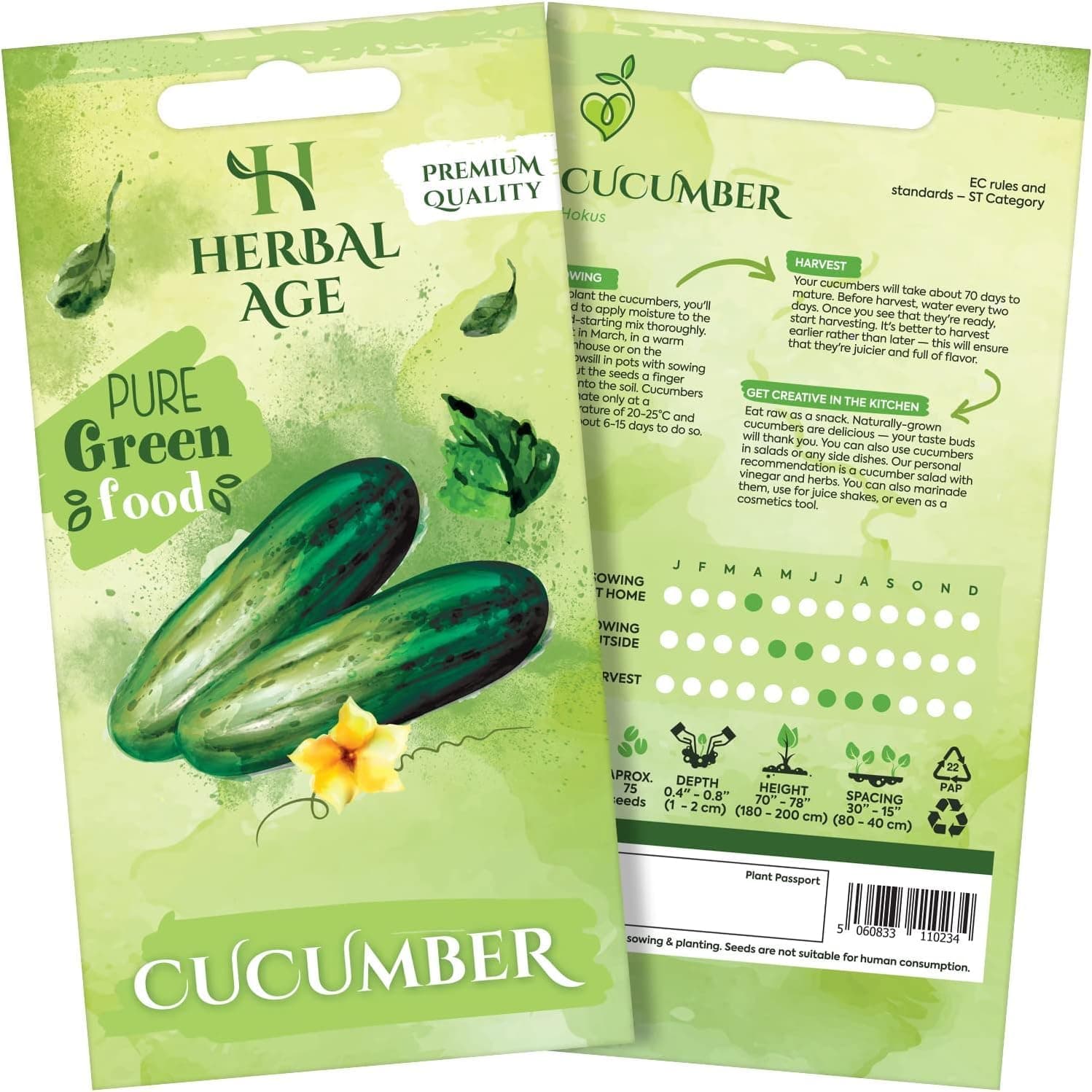 HERBAL AGE Grow Your Own Kits, Cucumber Vegetable Seeds for Planting UK, 75 Plants Heirloom Seed Box, Plant Seeds Indoor & Outdoor UK, Garden Gifts for Women, Man, Salad and Vegs Lovers