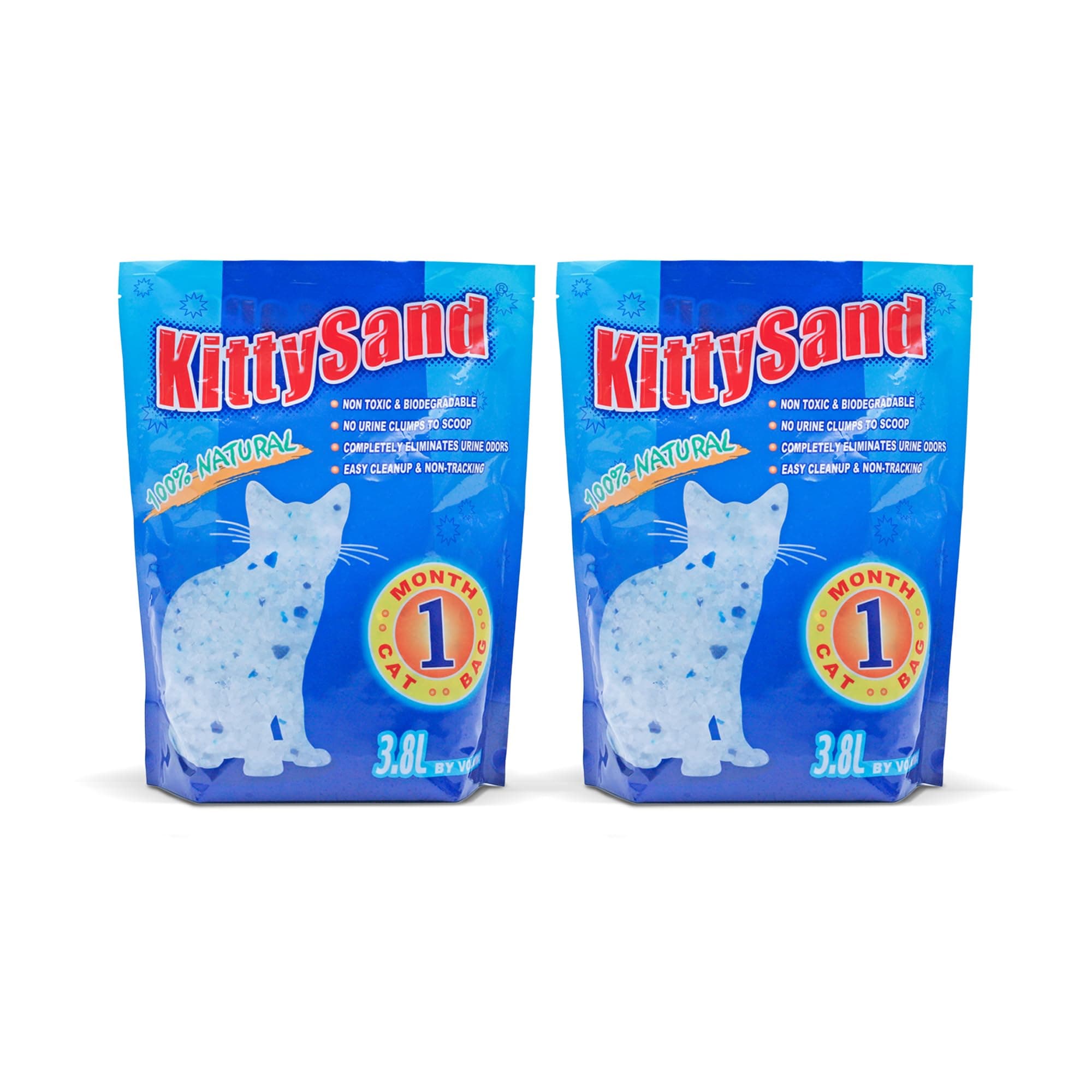 KittySand 100% Natural Silica Crystal Premium Quality, Odor Control, Low Dust Cat Litter 3.8L Plain - Pack of 2