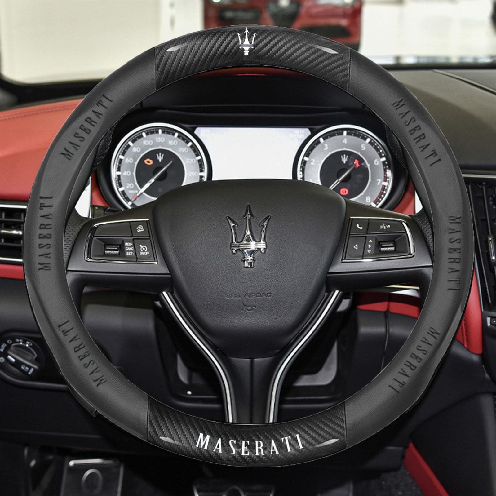 GeRRiT for Maserati Car Steering Wheel Cover Custom-Fit, Fusion Carbon Fiber Premium Leather Car Steering Wheel Cover, Non-Slip, Breathable, for Maserati Car Accessories