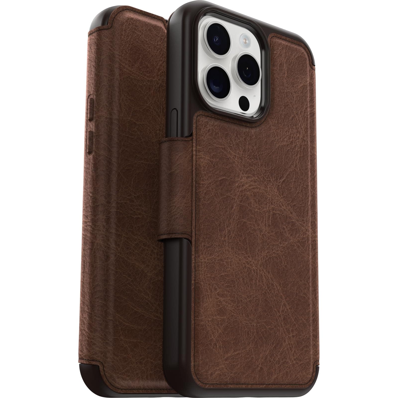OtterBox iPhone 15 Pro MAX (Only) Strada Folio Series Case - Espresso (Brown), Card Holder, Snaps to MagSafe, Genuine Leather, Pocket-Friendly, Folio case
