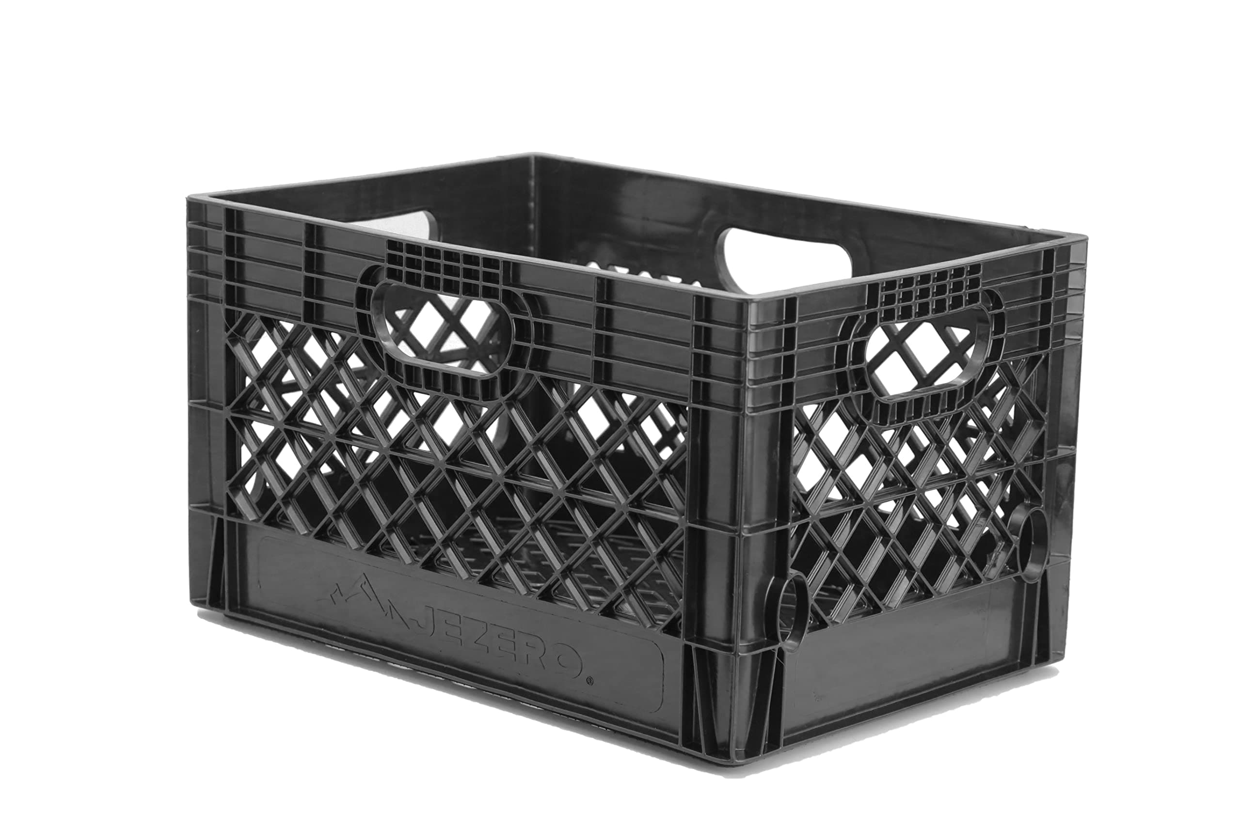 24 Quart Heavy Duty Plastic Crate | Stackable Multi-Purpose Storage Bin for Garage, Home, Office, Groceries, Outdoor, Camping & Kayaking | Black Utility Tote, 19" x 13" x 11"
