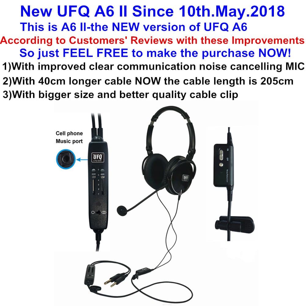 New UFQ A6 II ANR Aviation Headset-The Lightest ANR Aviation Headset in The World More Comfortable Clear Communication Great Sound Quality for Music with MP3 Input Free with A Bag Now