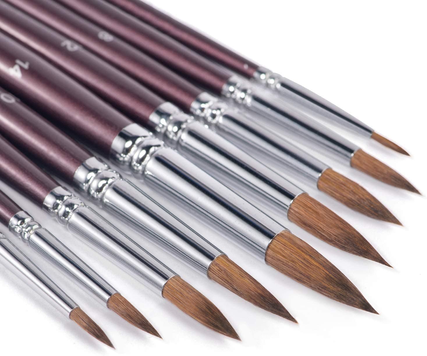 Sable Watercolour Brushes, 9pc Set - Kolinsky Sable Round & Pointed Brushes for Watercolour, Gouache, Acrylic & Ink Painting