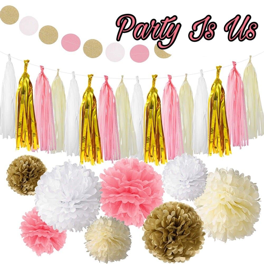 30 Pcs Tissue Paper Pom Poms Flowers Tissue Tassel Garland Polka Dot Paper Garland Kit Party Supply Decoration For Wedding Party Birthday Party Engagement Party Baby Shower Decoration.